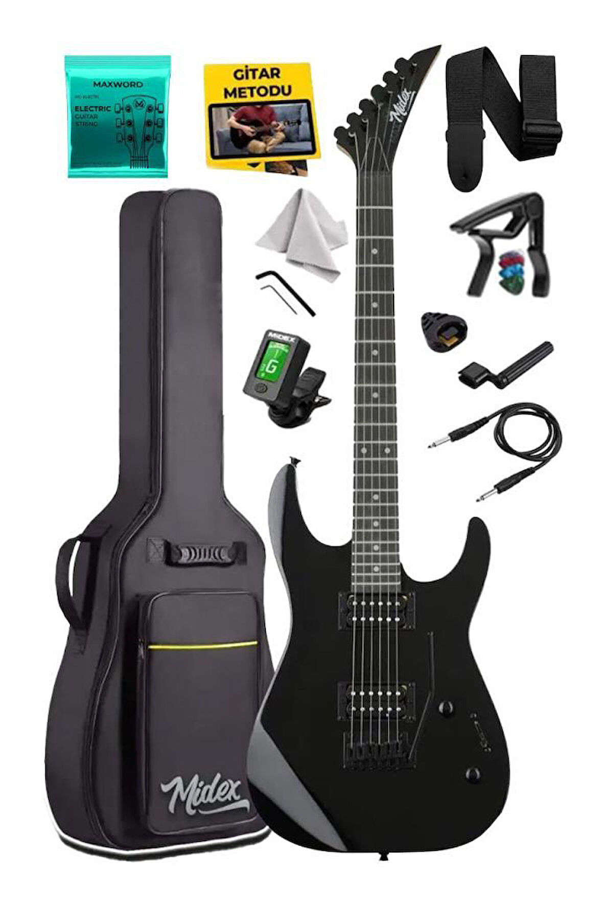 Midex Crade Black Rosewood Klavye Super Strat Kasa HH Yüksek Kaliteli Elektro Gitar
