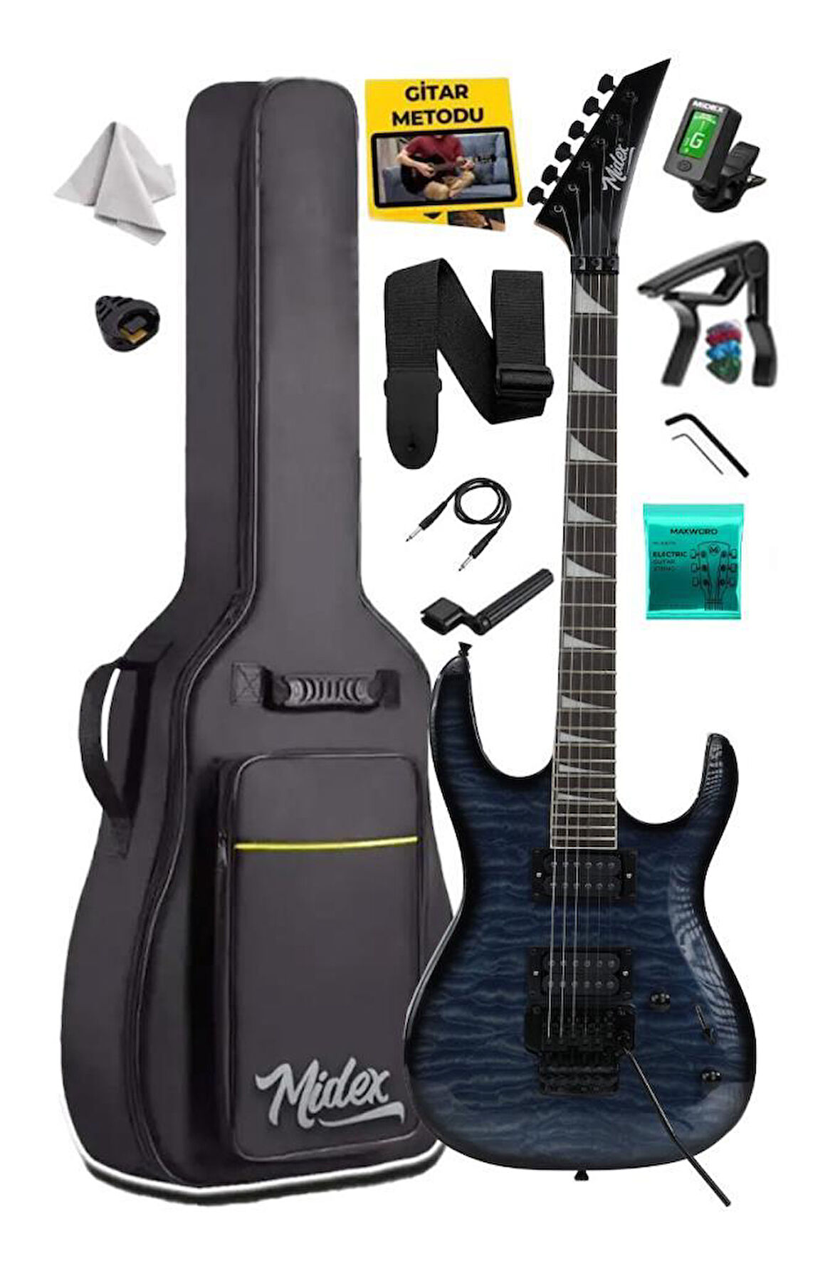 Midex Crade Blue Rosewood Klavye Super Strat Kasa HH Yüksek Kaliteli Elektro Gitar