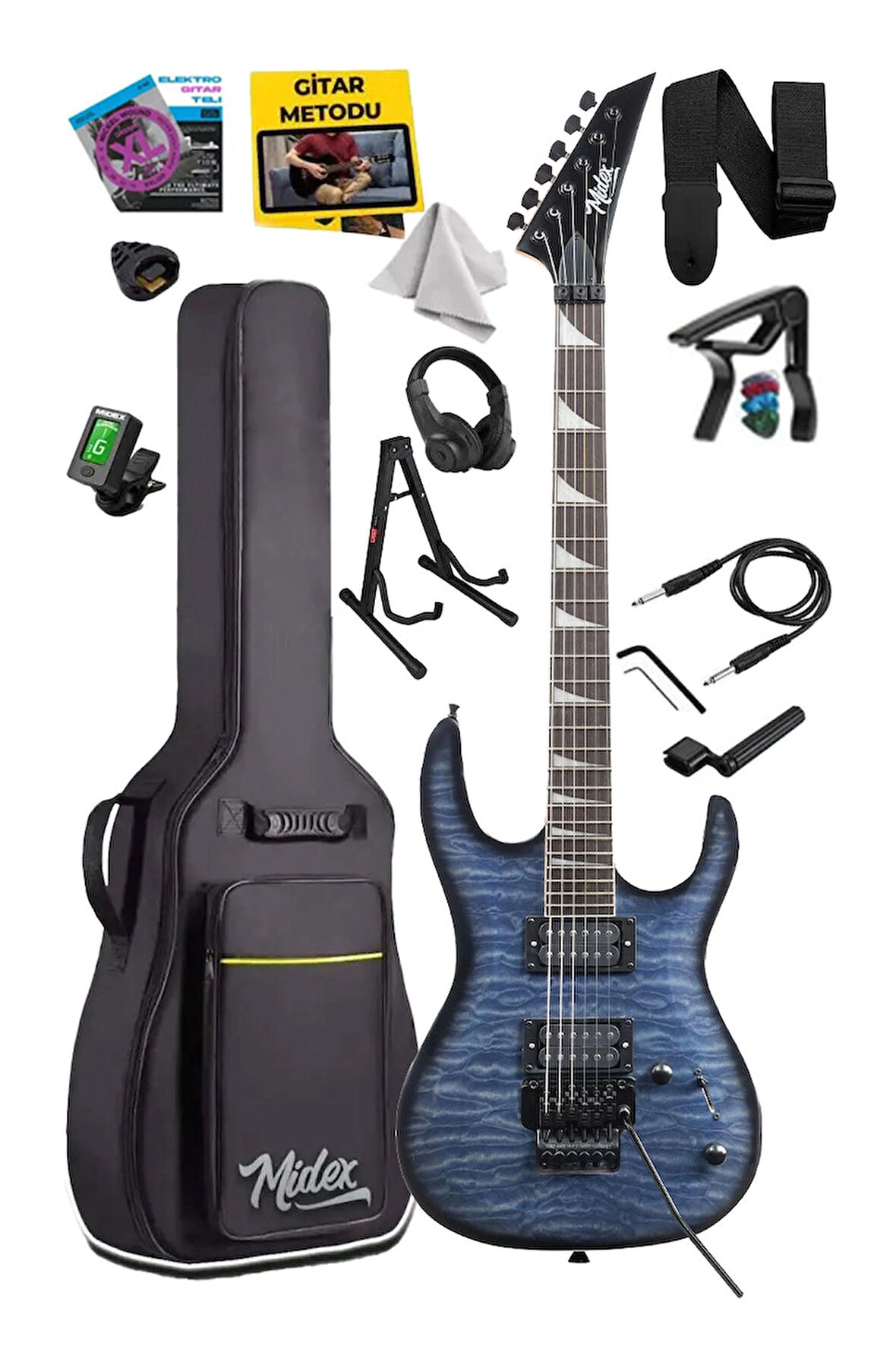 Midex Crade-ST Blue Rosewood Klavye Super Strat Kasa HH Yüksek Kaliteli Elektro Gitar