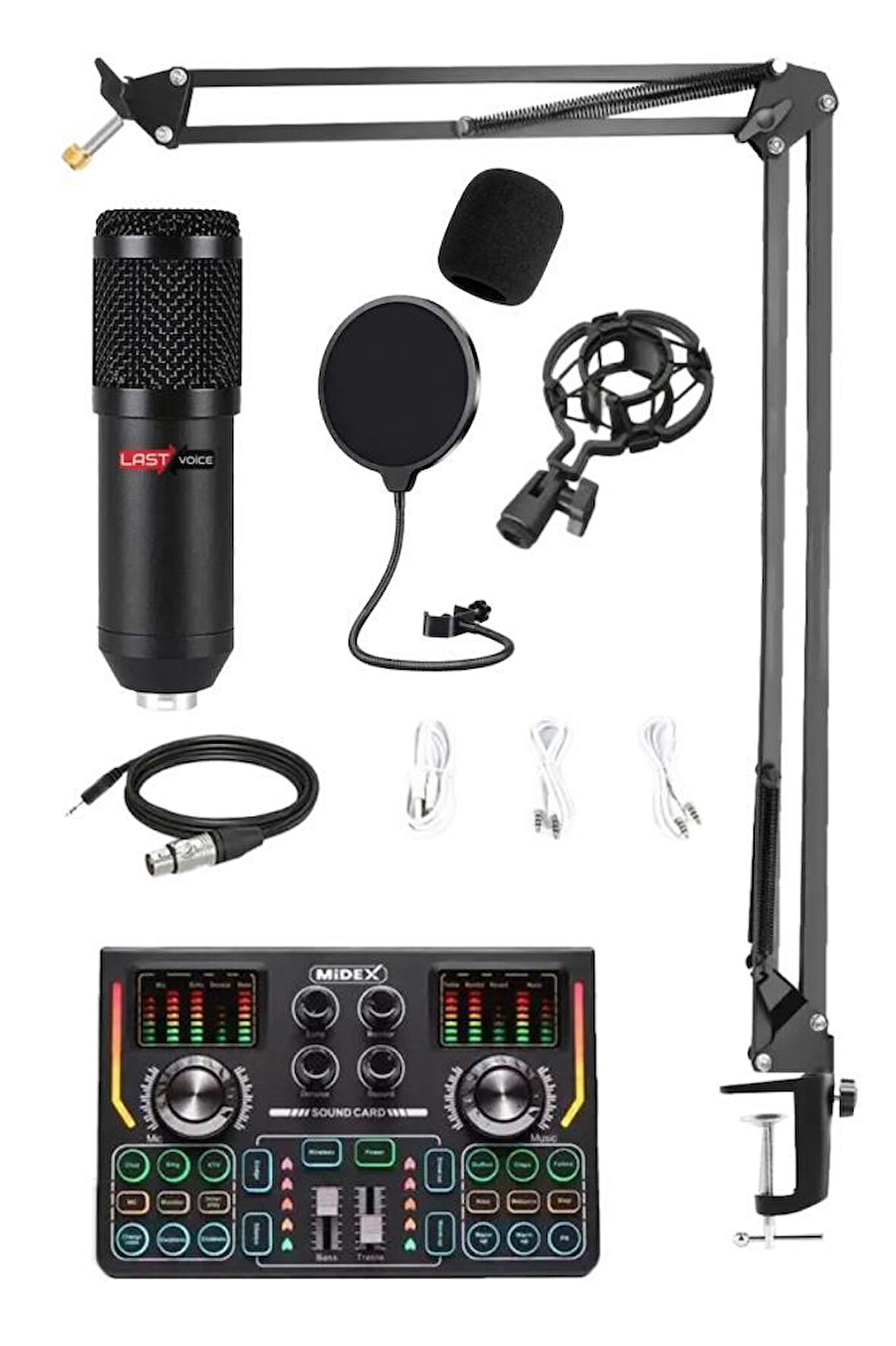 Lastvoice BM800 Titanium V2 Set Efektli Ses Kartı Mikrofon Stand Kayıt Canlı Yayın (PC ve Telefon)