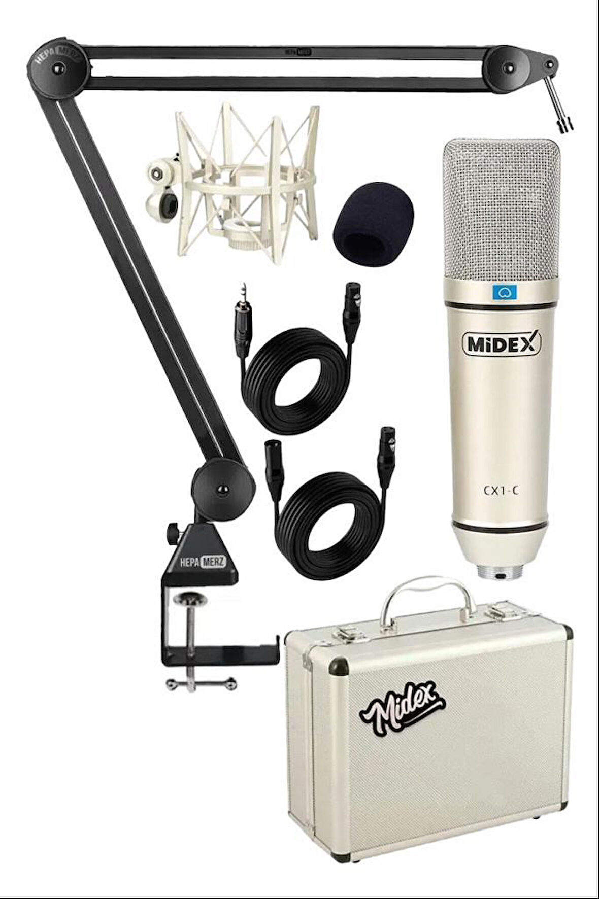 Midex CX1-Q Pro Set Üst Seviye Condenser Stüdyo Ses Kayıt Mikrofonu Standı Seti