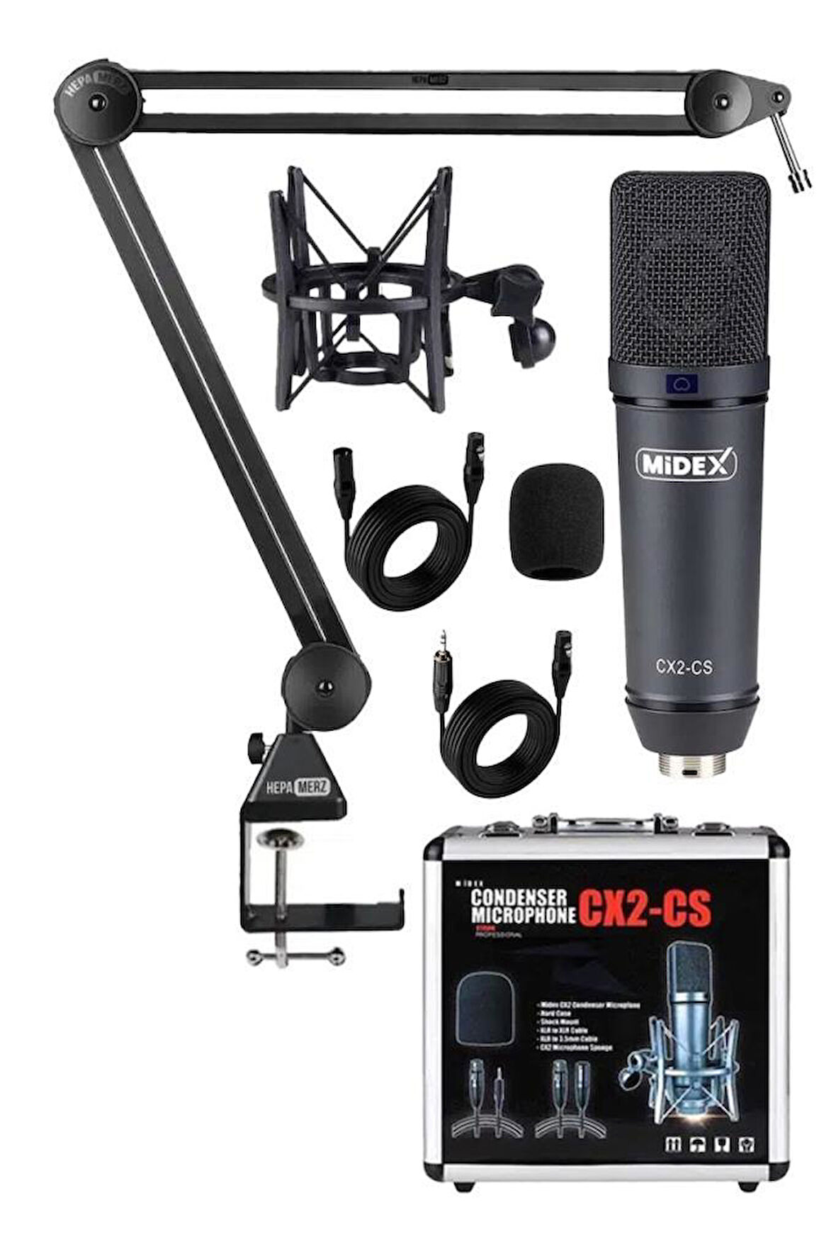 Midex CX2-Q Pro Set Üst Seviye Condenser Stüdyo Ses Kayıt Mikrofonu Standı Seti