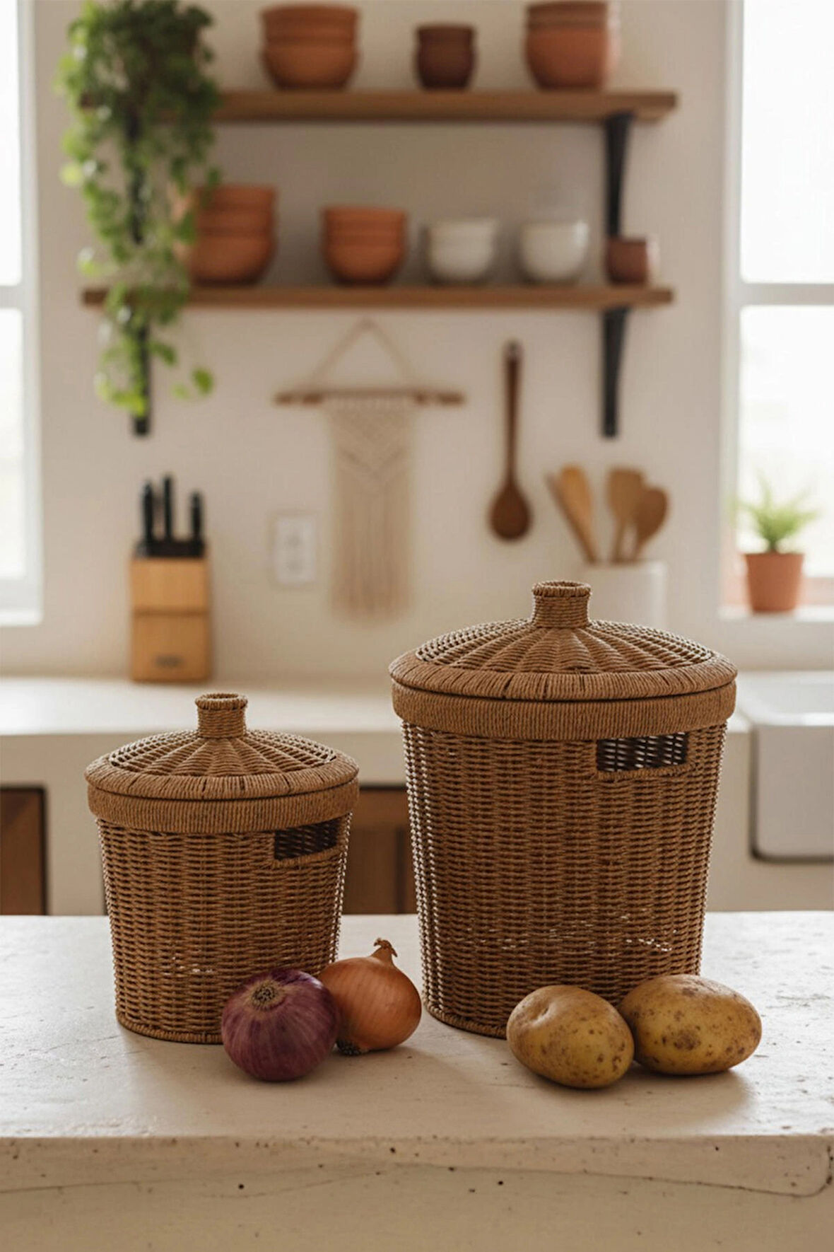 Rattan Konik 2'li Kapaklı Sepet