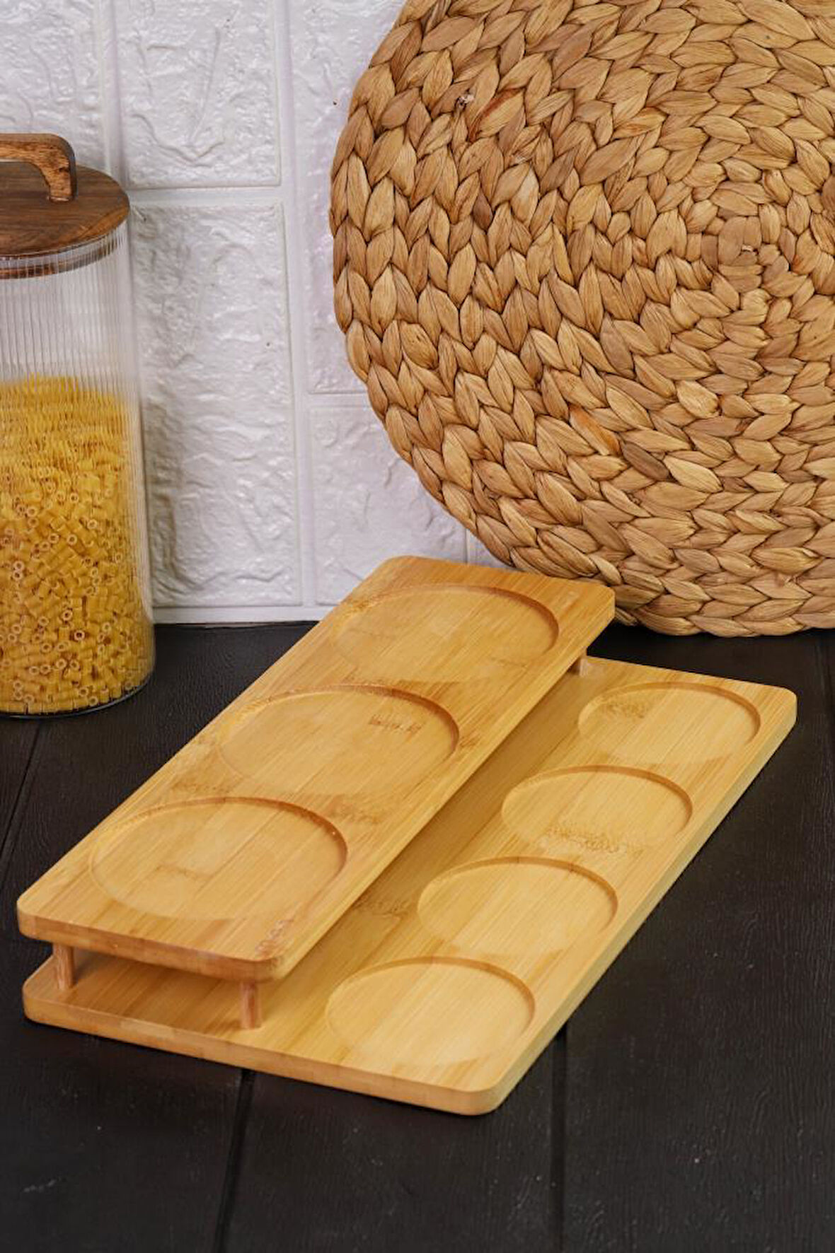 Mien Tezgah Üstü Bambu Stand Kavanoz Baharat Bakliyat Standı
