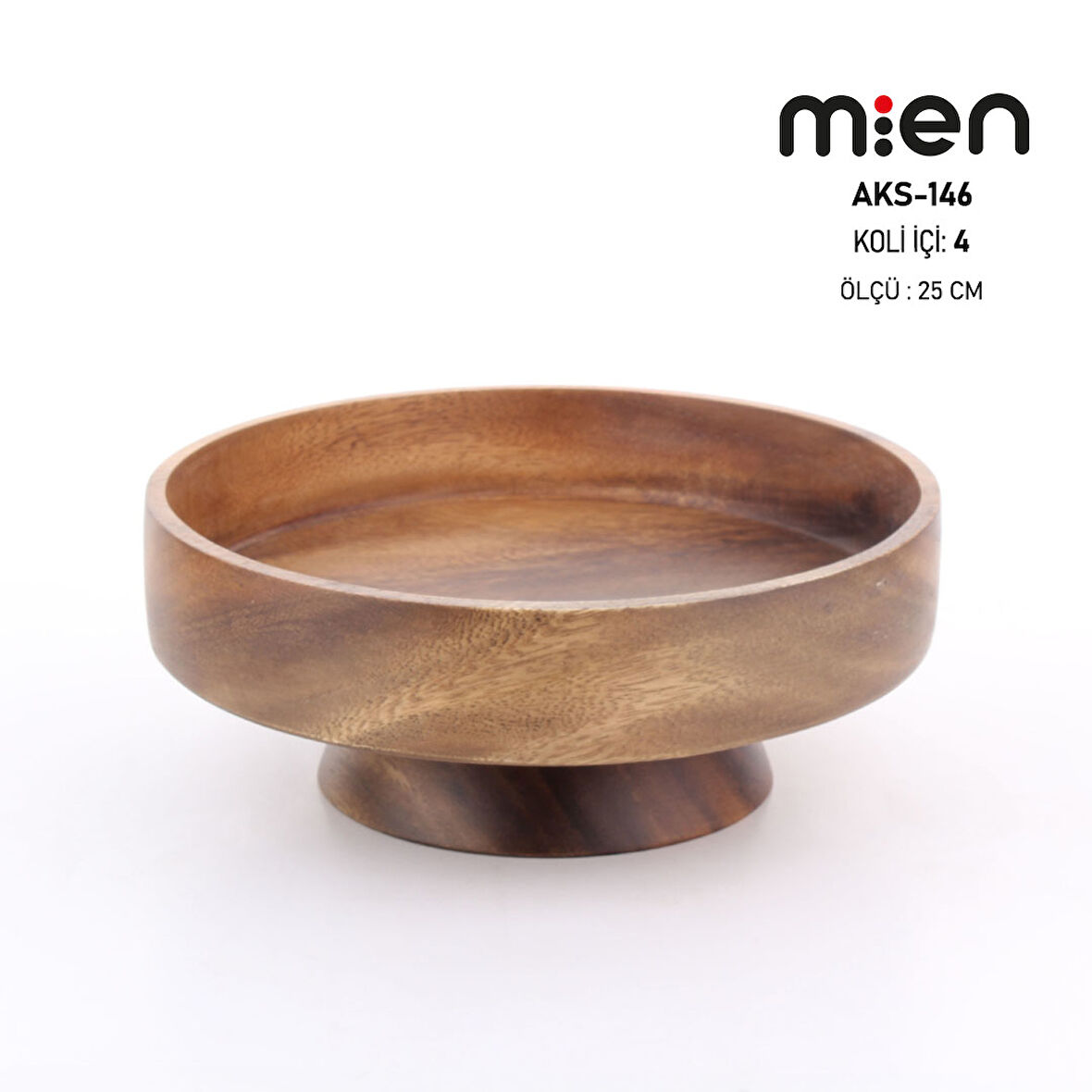 Mien Sunumluk Ayaklı Akasya Derin Yuvarlak 25 CM AKS-146