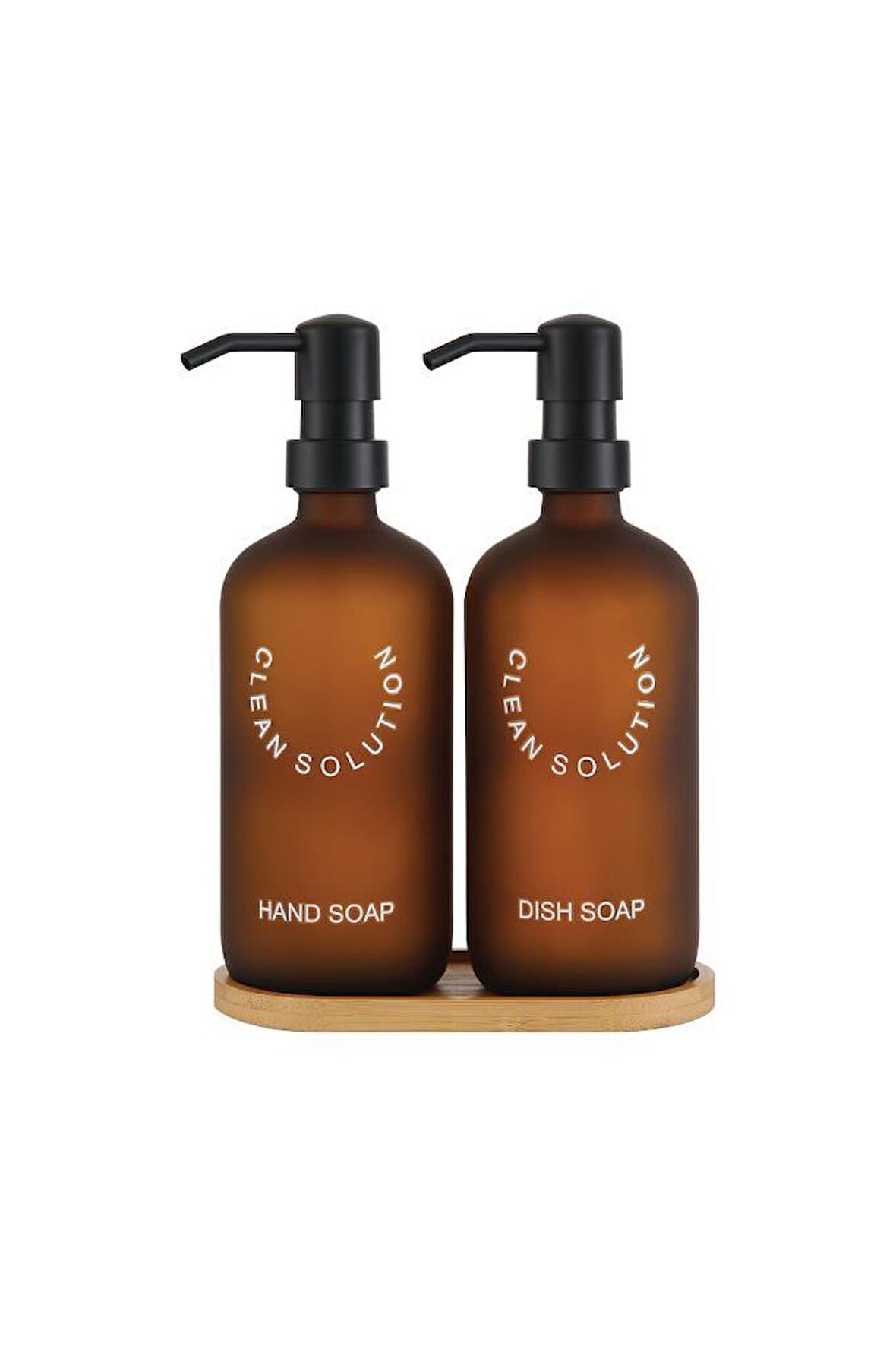 2'li Amber Cam Sıvı Sabunluk Seti Standlı