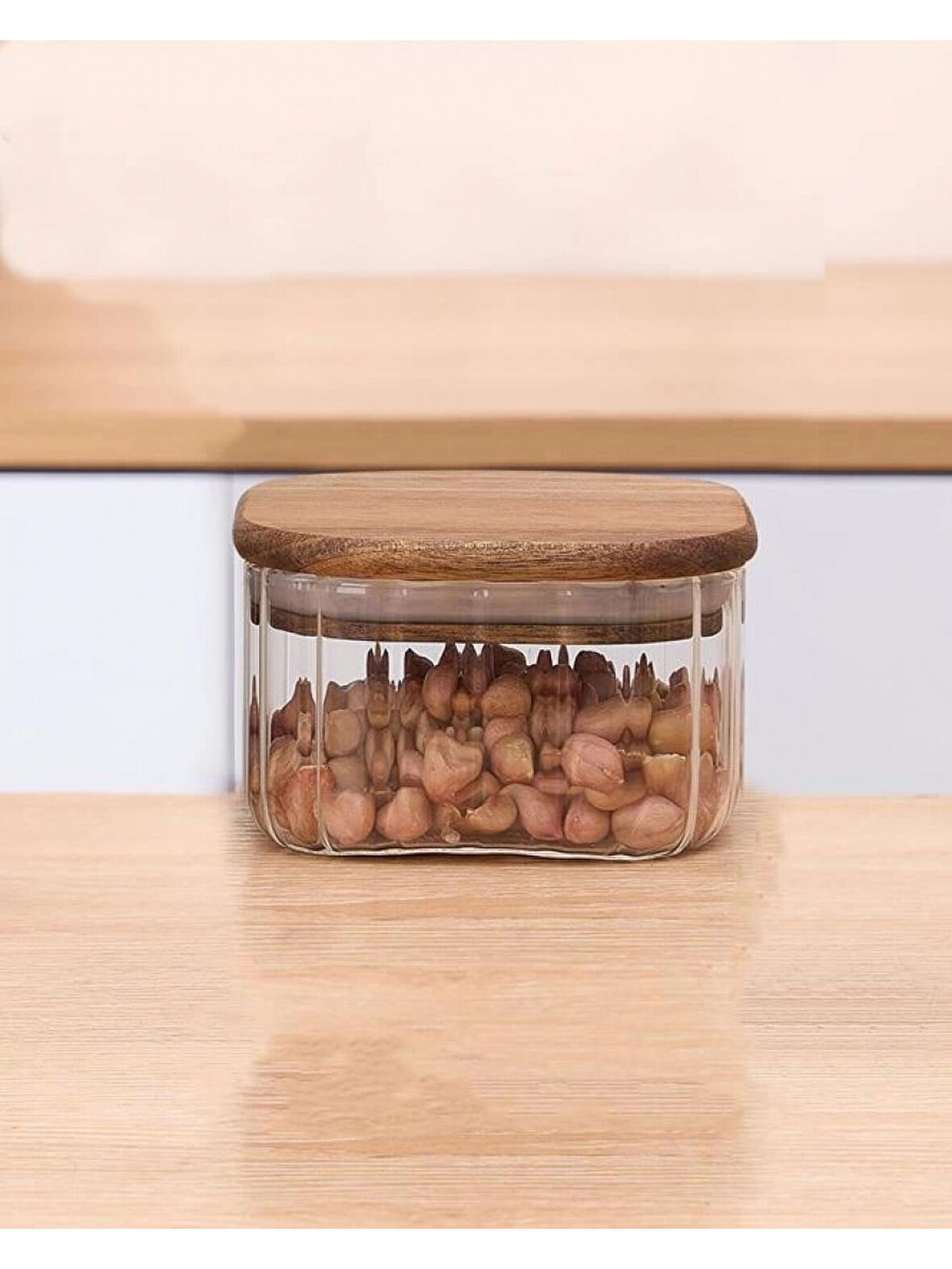 Mien MEN BOR062 Kare Bambu Kapaklı Cam Kavanoz 350 cc