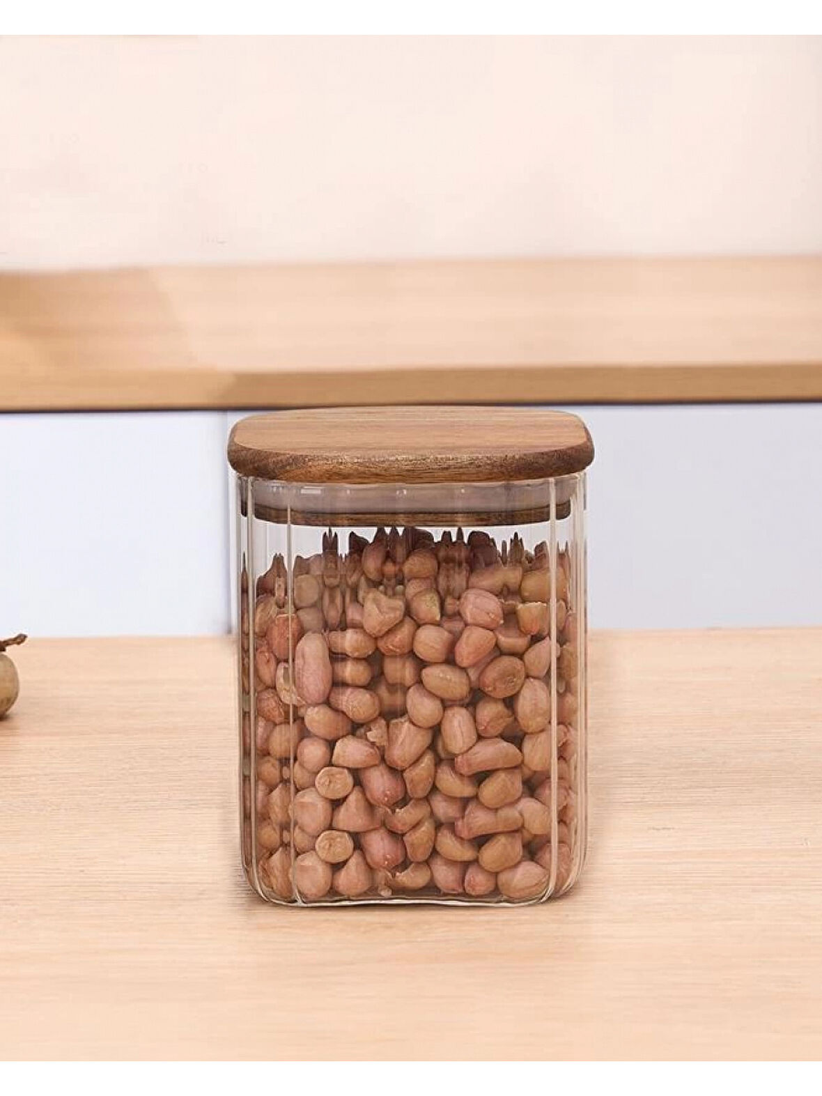 Mien MEN BOR063 Kare Bambu Kapaklı Cam Kavanoz 1050 cc