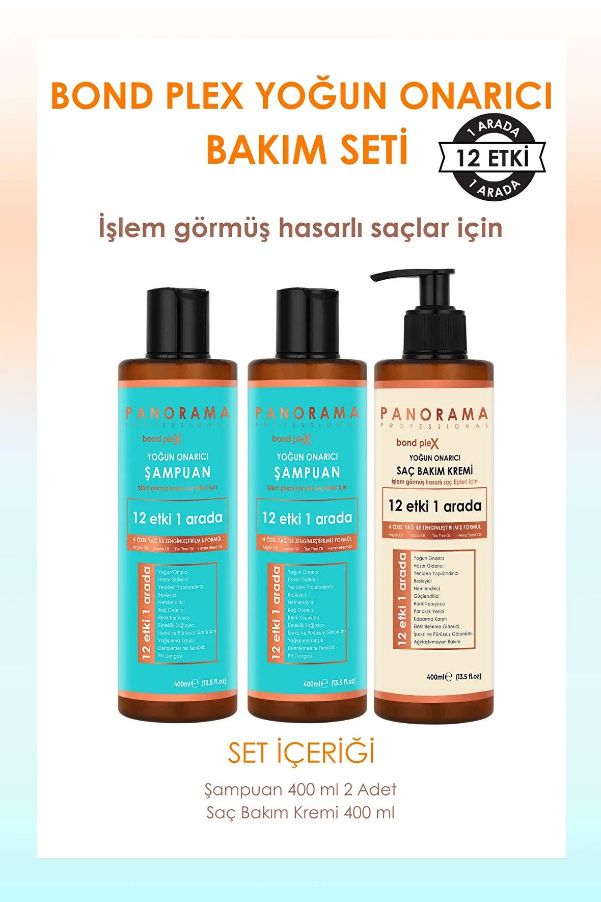 PANORAMA Professional Bond Plex Bakım Seti 12 Etki 1 Arada/400 ml x2 Şampuan + Saç Bakım Kremi