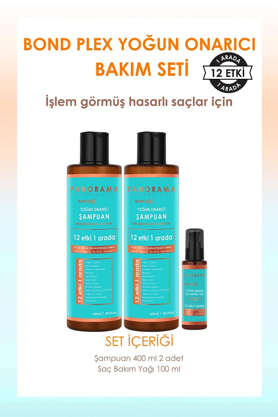 Panaroma Professional Bond Plex Bakım Seti 12 Etki 1 Arada/400 ml x2 Şampuan + 100 ml Saç Bakım Yağı