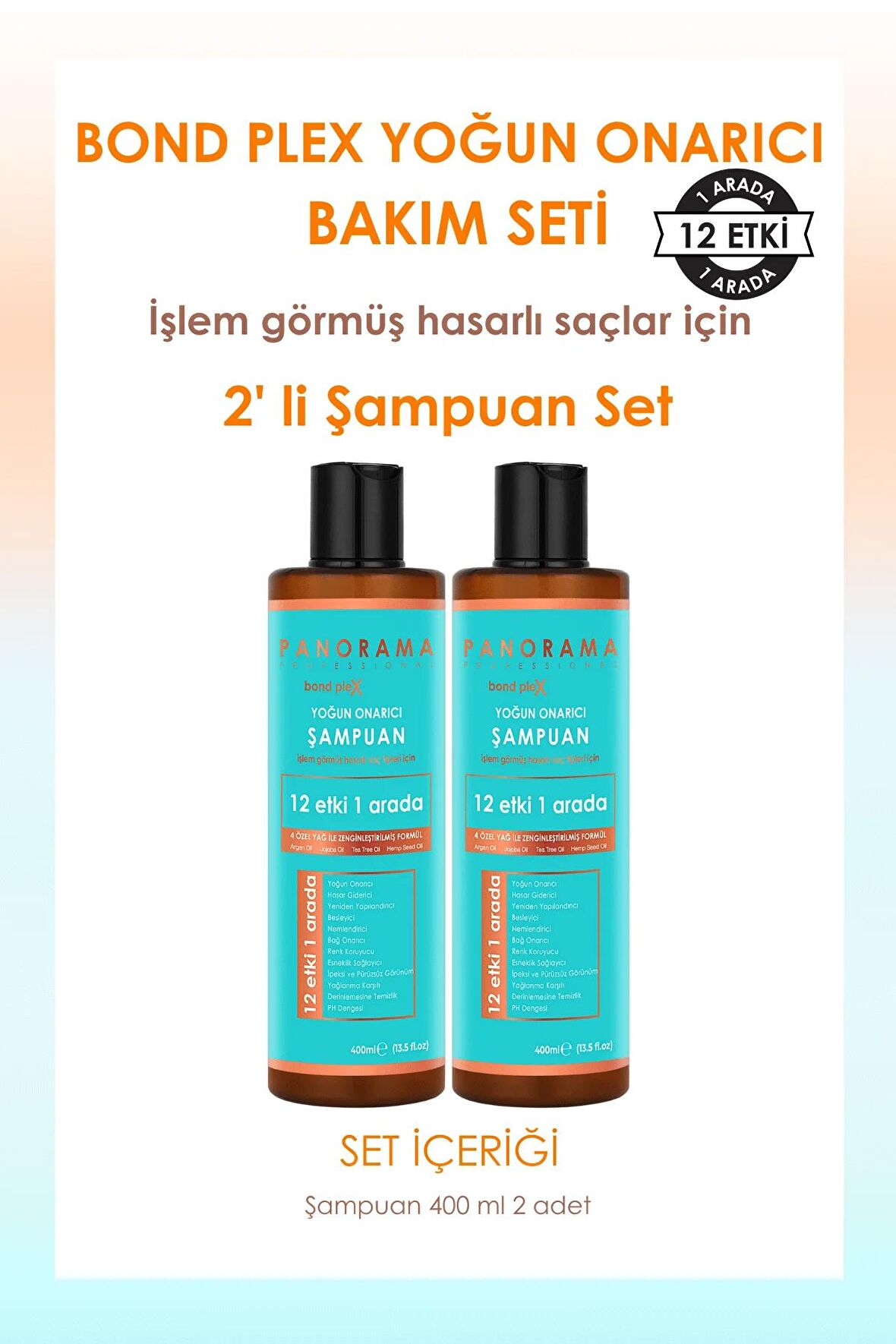 Panaroma Professional Bond Plex Bakım Seti 12 Etki 1 Arada/400 ml x2 Şampuan 2'li Set