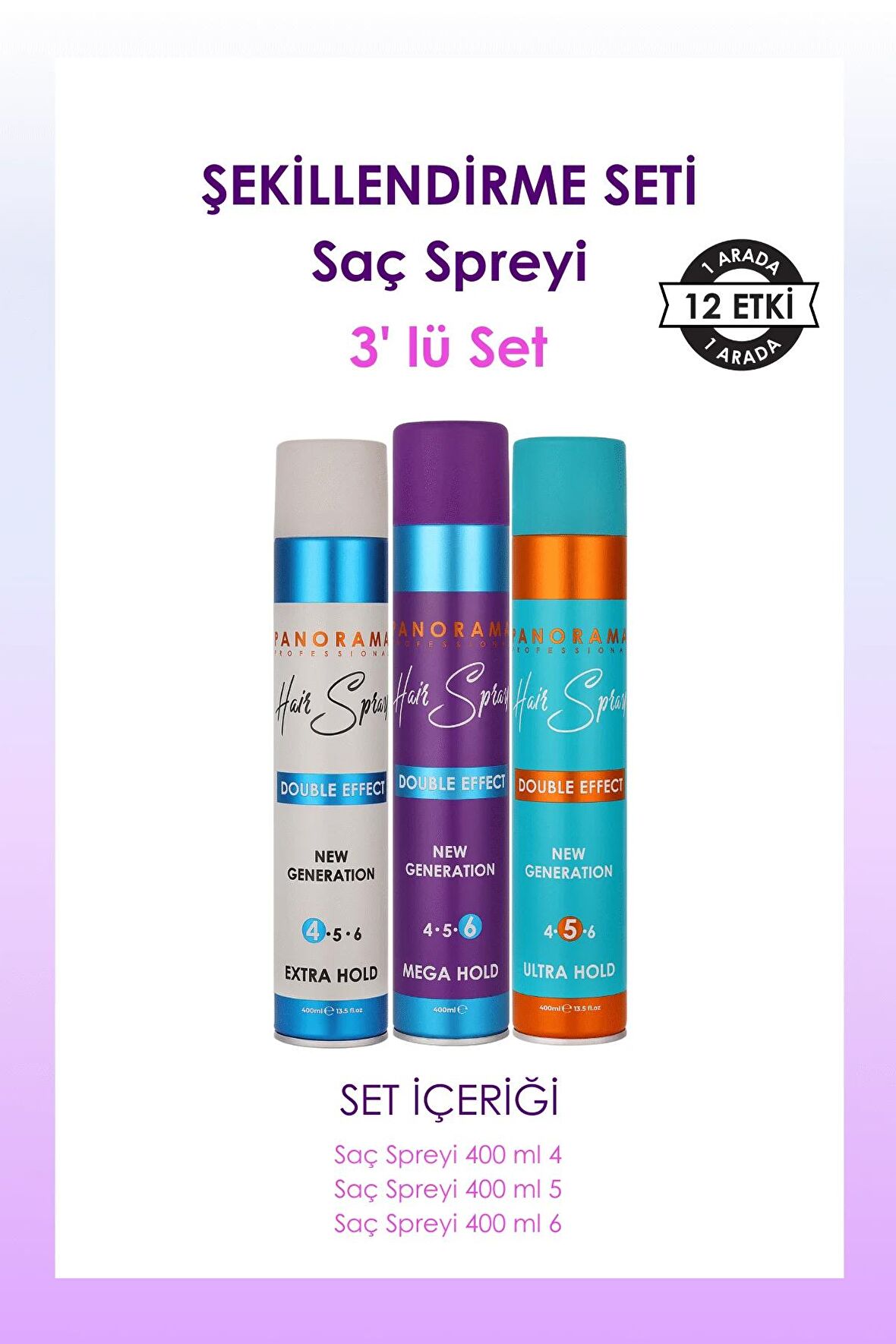 PANORAMA Şekillendirme Seti / Saç Spreyi 3'lü Set 400 ml X 3 Adet 4-5-6