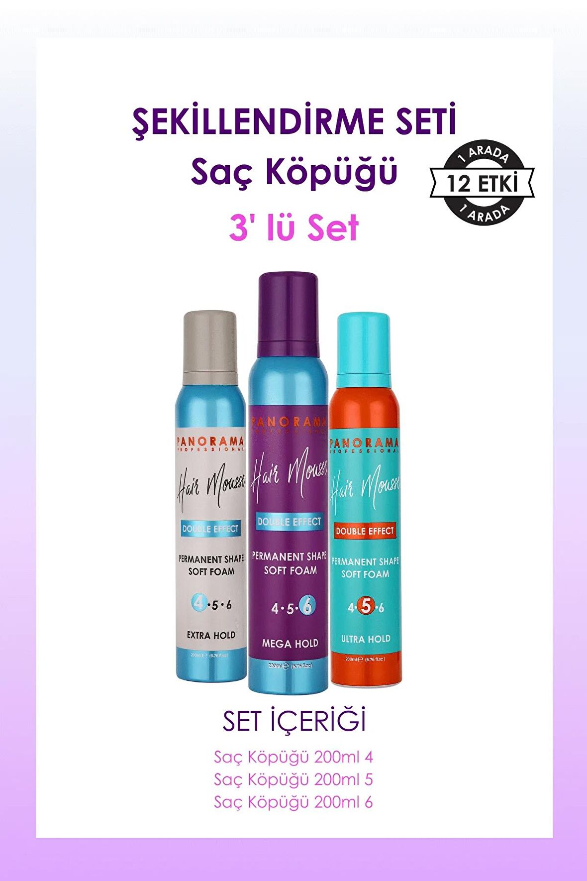 PANORAMA Professional Şekillendirme Seti / Saç Köpüğü 3'lü Set 200 ml X 3 Adet 4-5-6