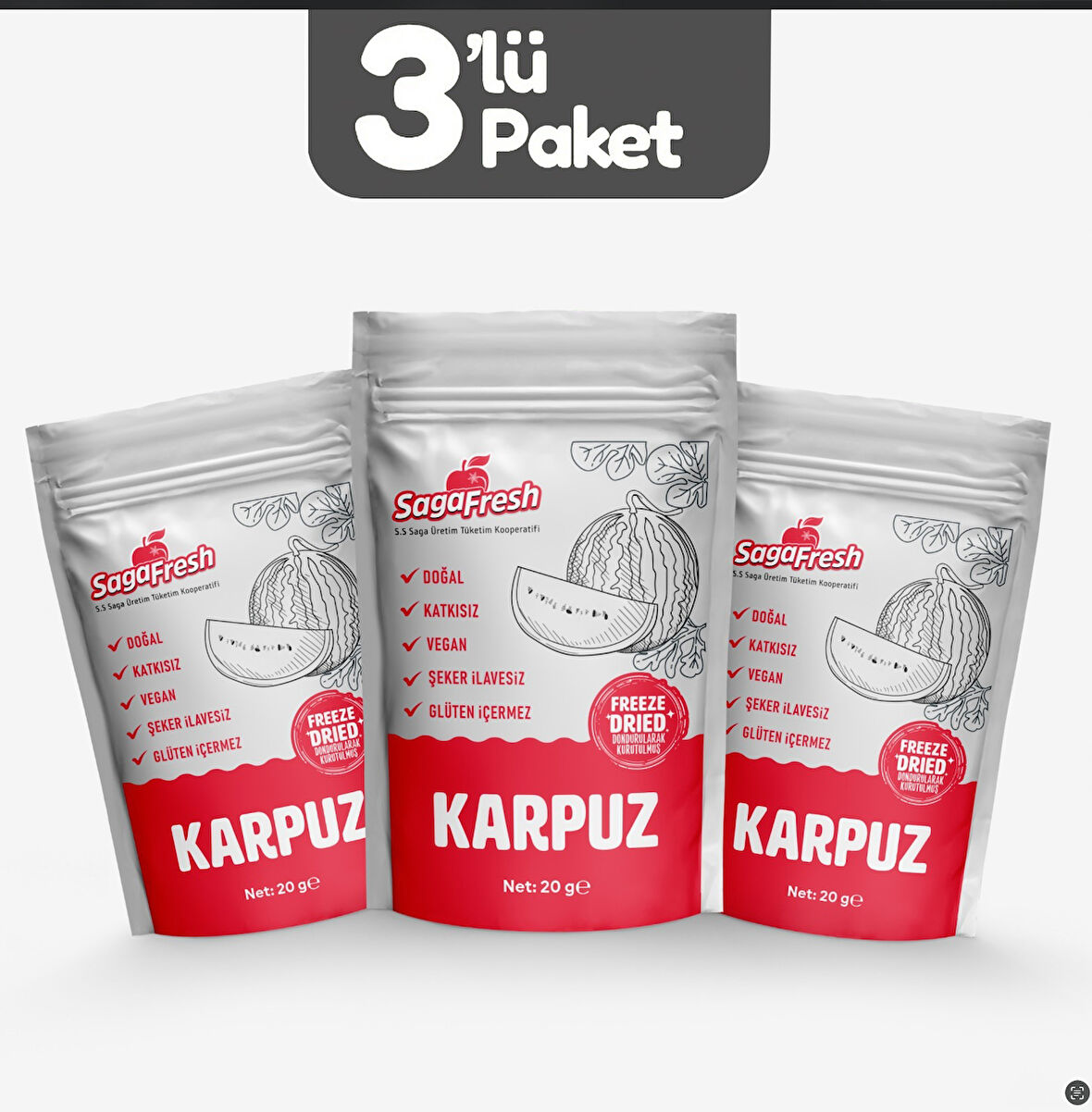 3'lü Dondurularak Kurutulmuş Karpuz Dilimleri (3X20G)