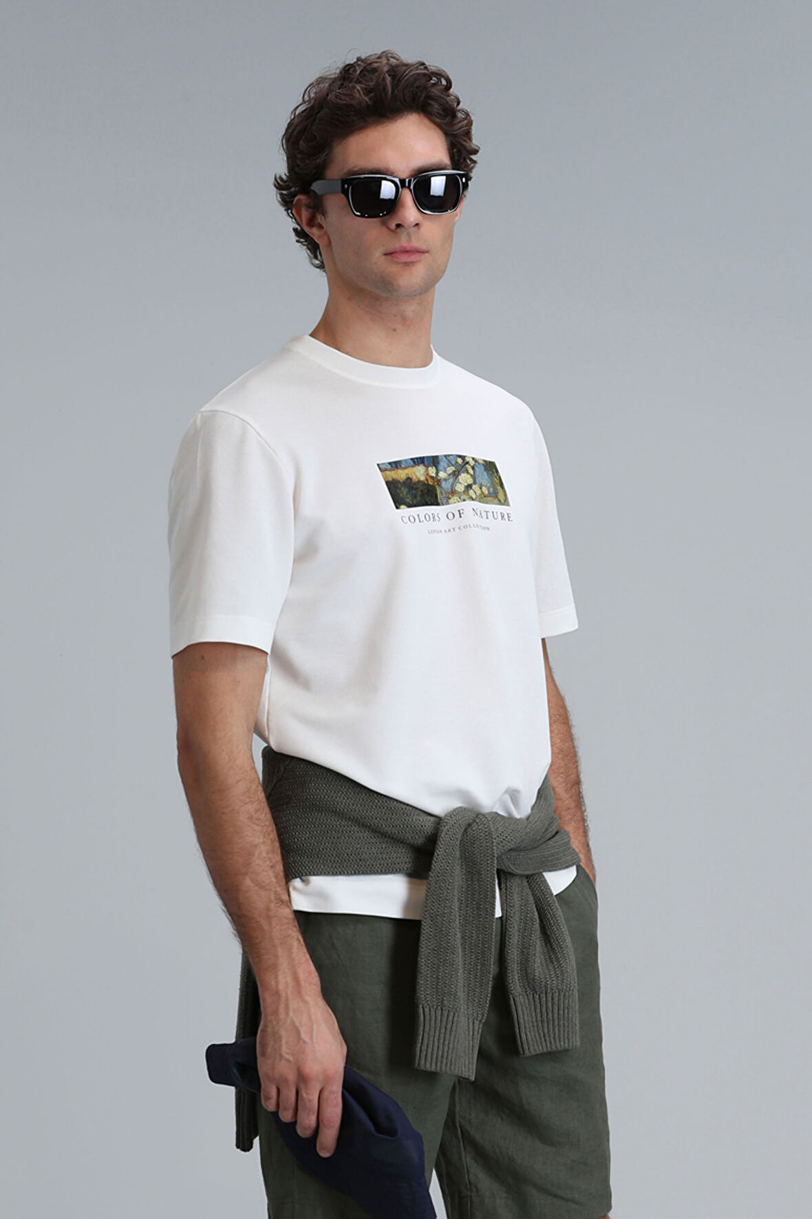 Lufian Erkek Bıanca Modern Grafik T-Shirt 111020193 Kırık Beyaz
