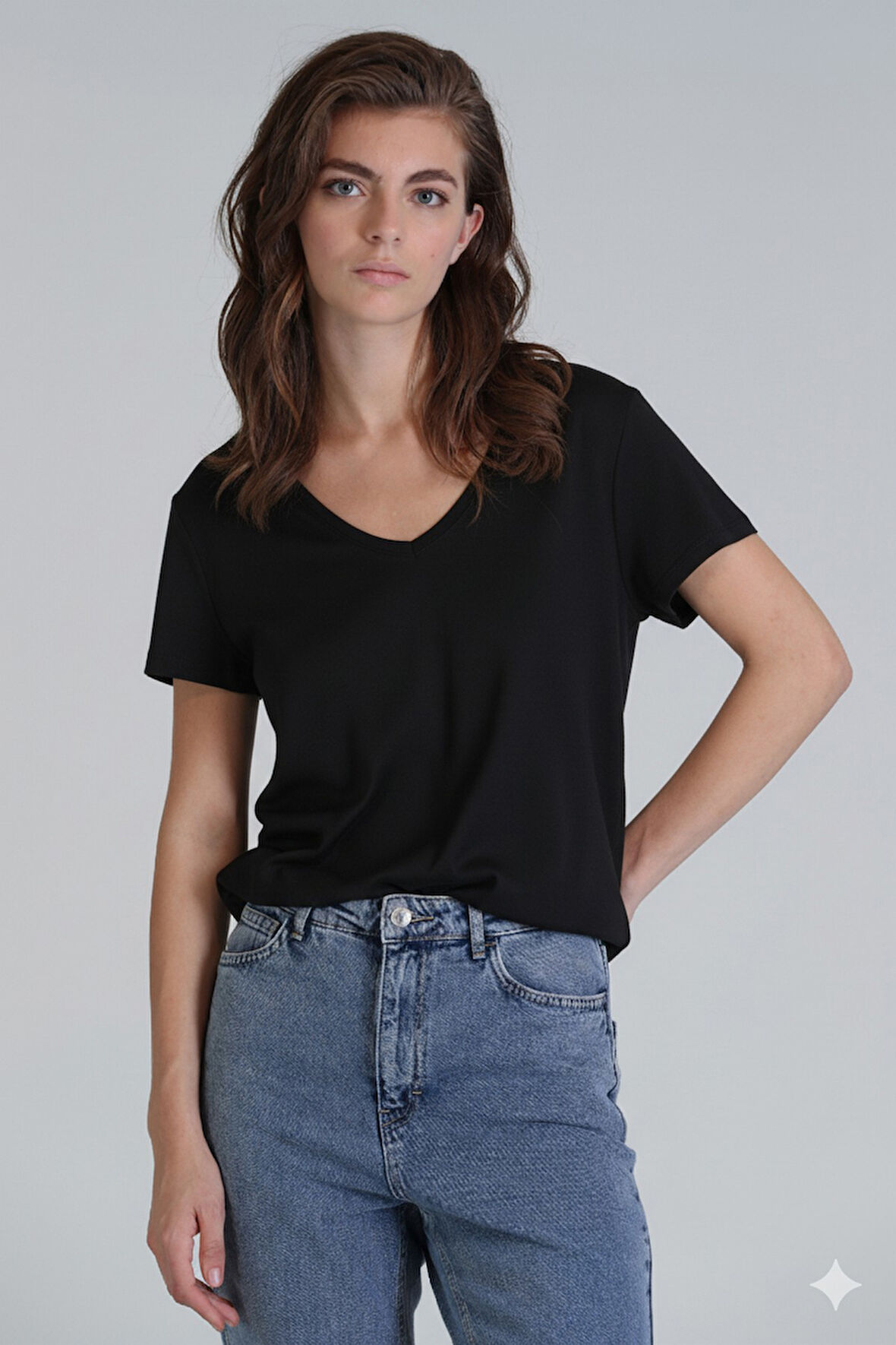 Florans Kadın %100 Pamuk T-Shirt Siyah