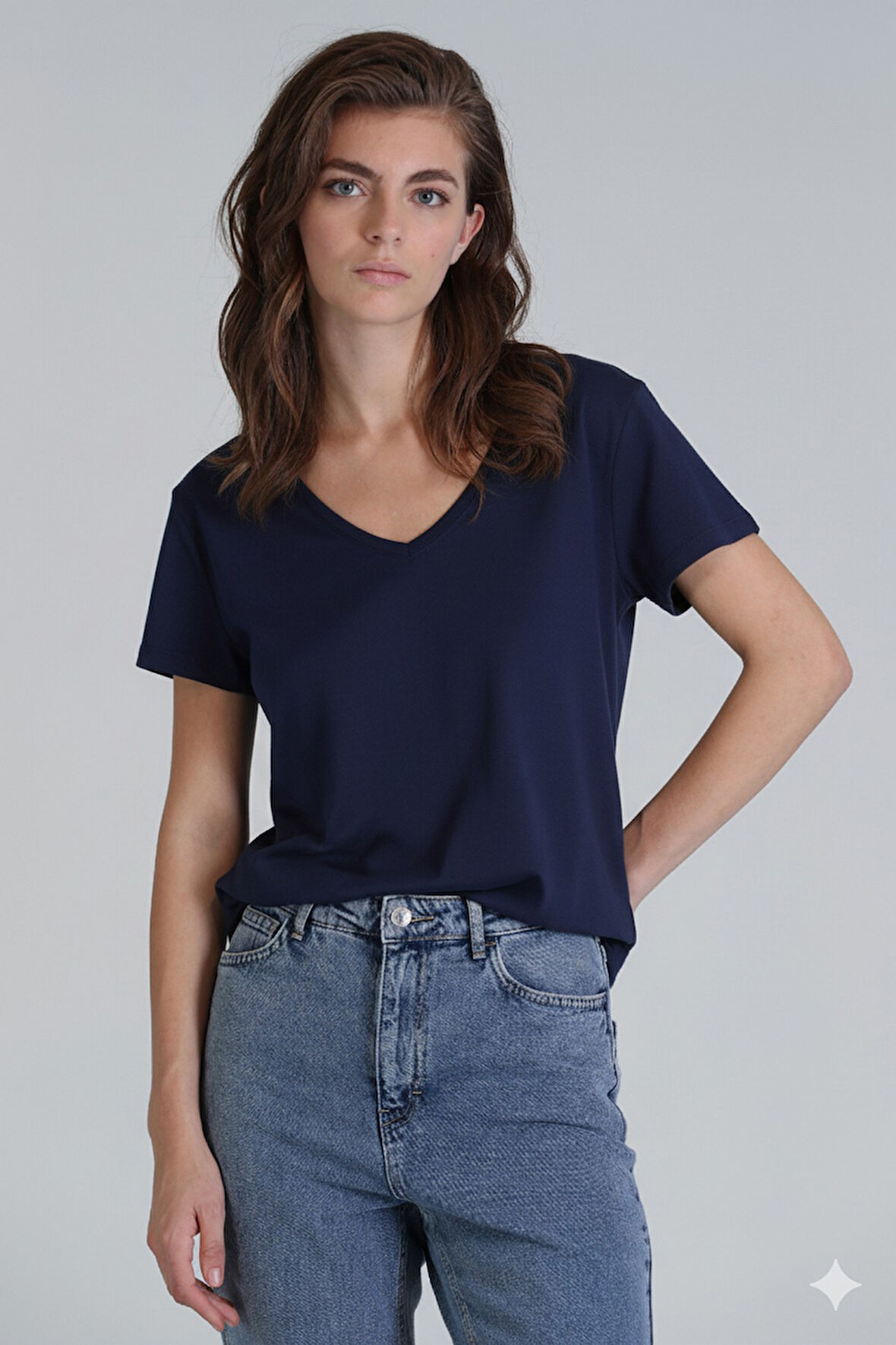 Florans Kadın %100 Pamuk T-Shirt Lacivert