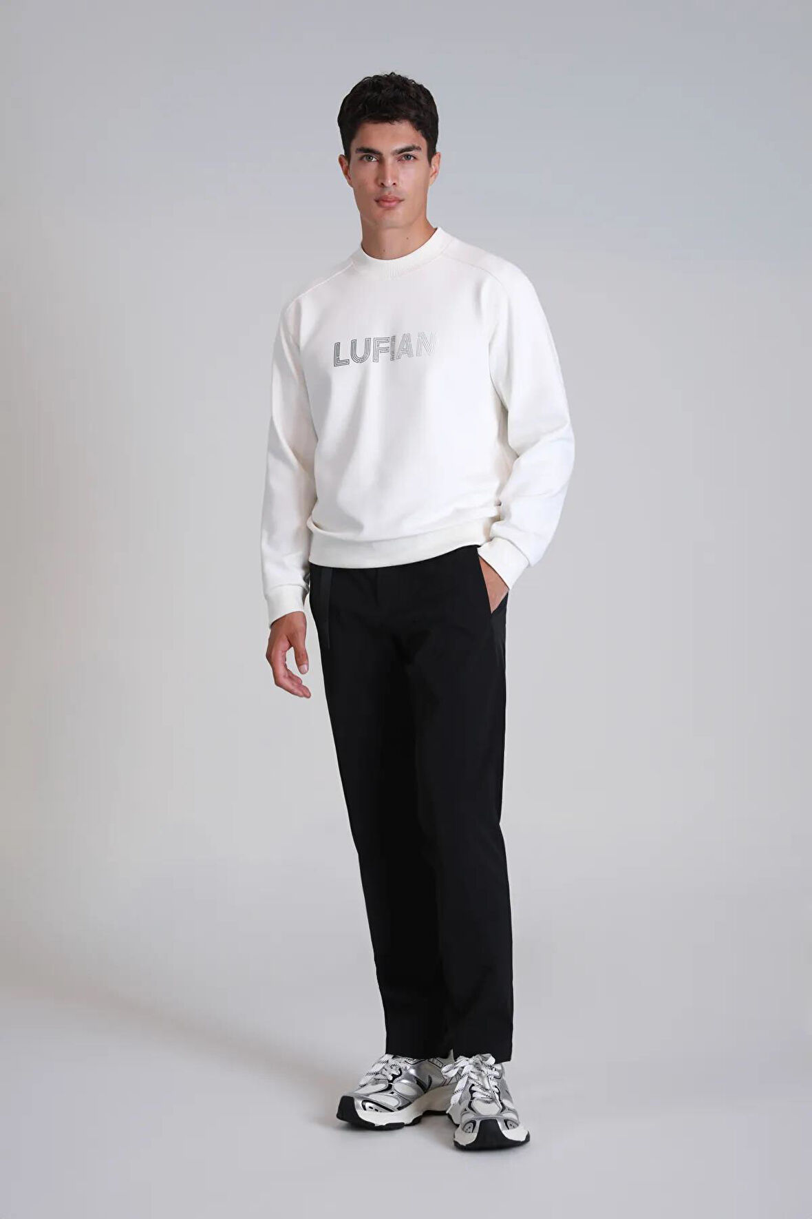 Lufian Luther Erkek Sweatshirt Kırık Beyaz