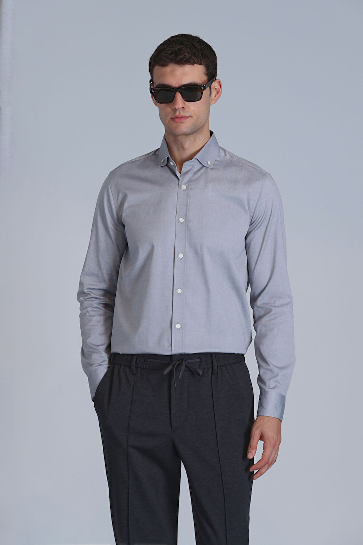 Danıel Erkek Basic Gömlek Slim Fit Gri