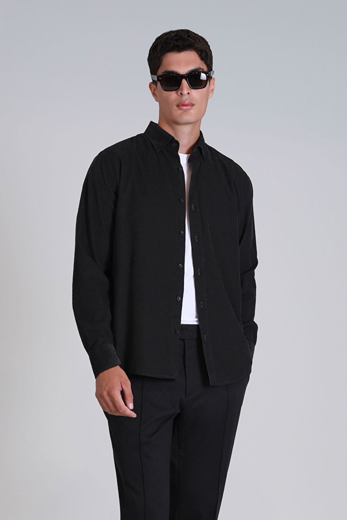 Water Erkek Basic Gömlek Slim Fit Antrasit