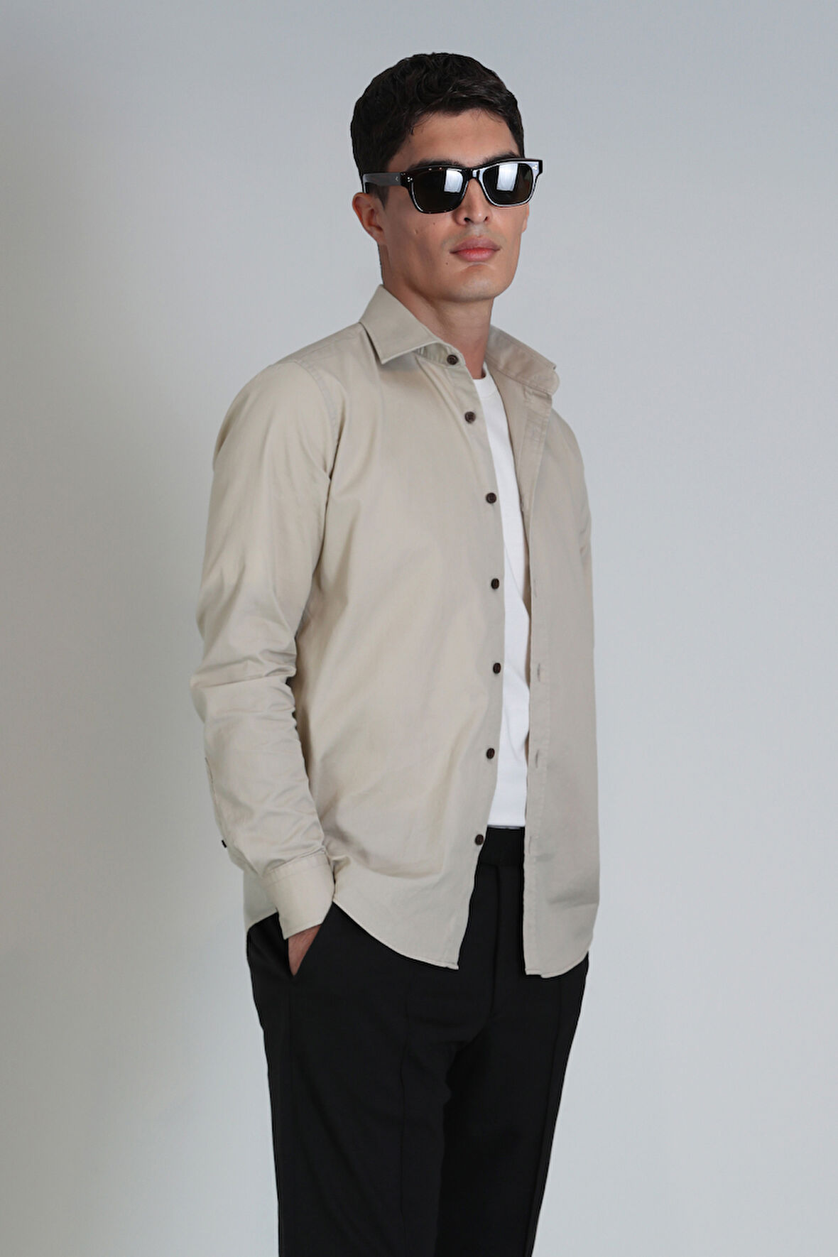 Ferla Erkek Basic Gömlek Slim Fit Bej