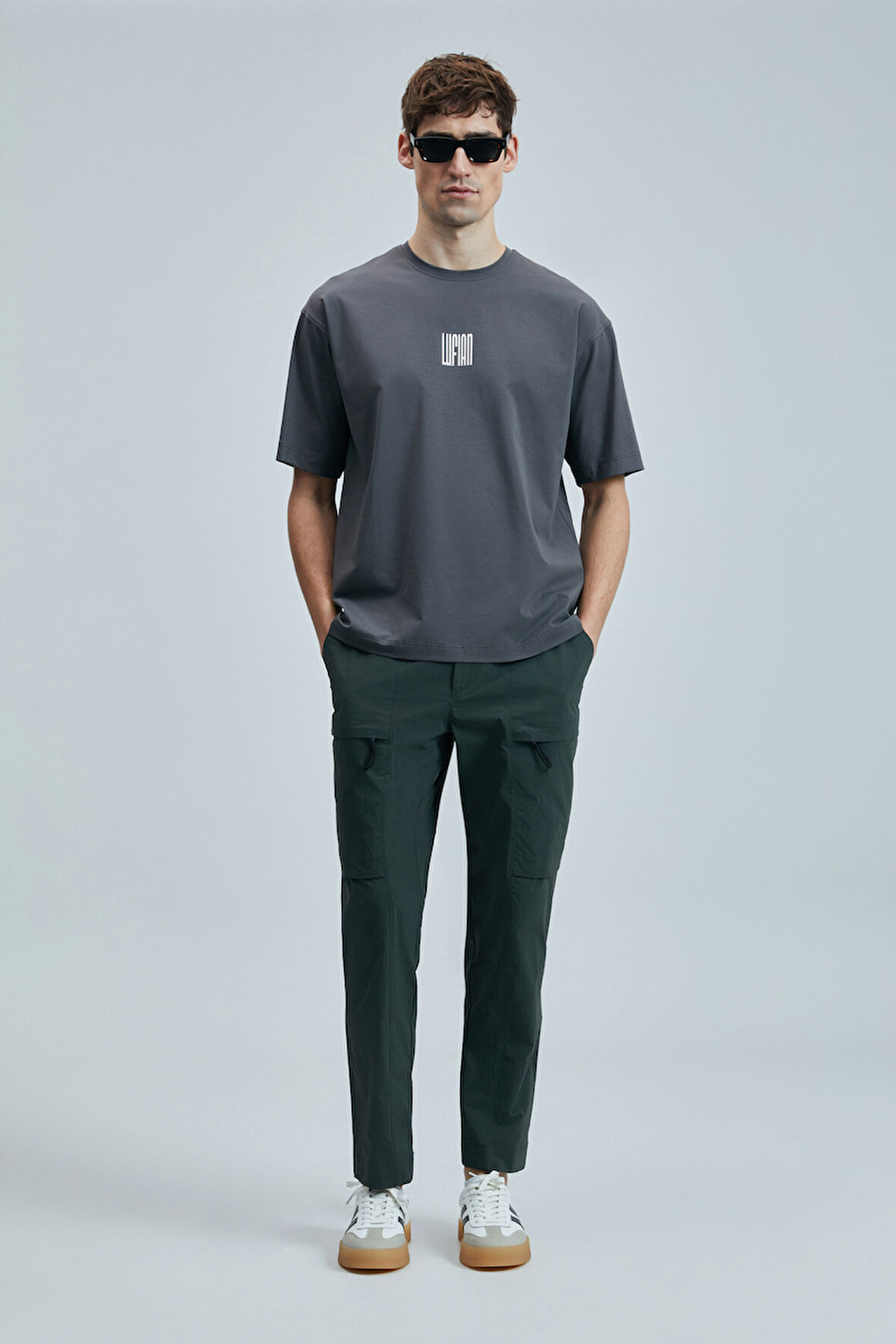 Lufian Erkek Helıx Modern Grafik T-Shirt 111020245 Koyu Gri