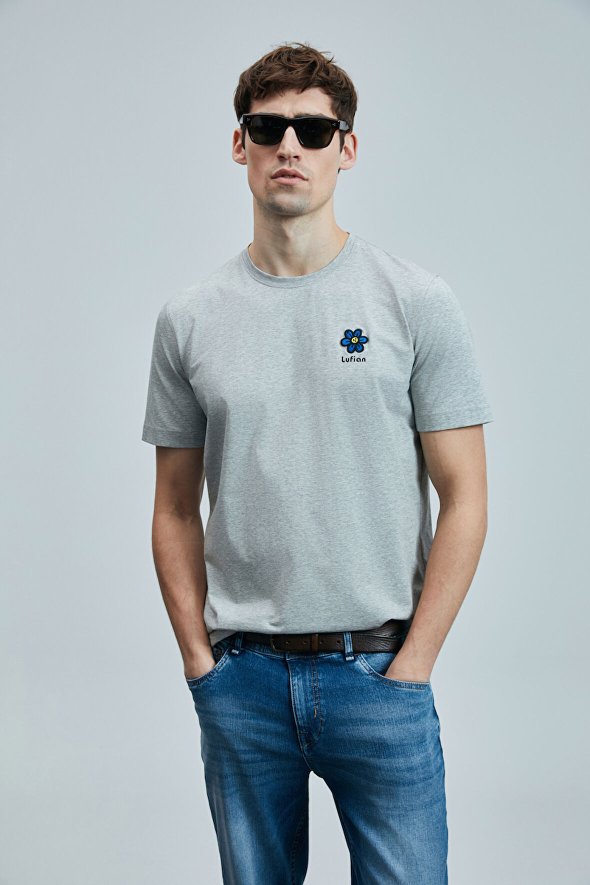 Lufian Erkek Peace Modern Grafik T-Shirt 111020246 Gri