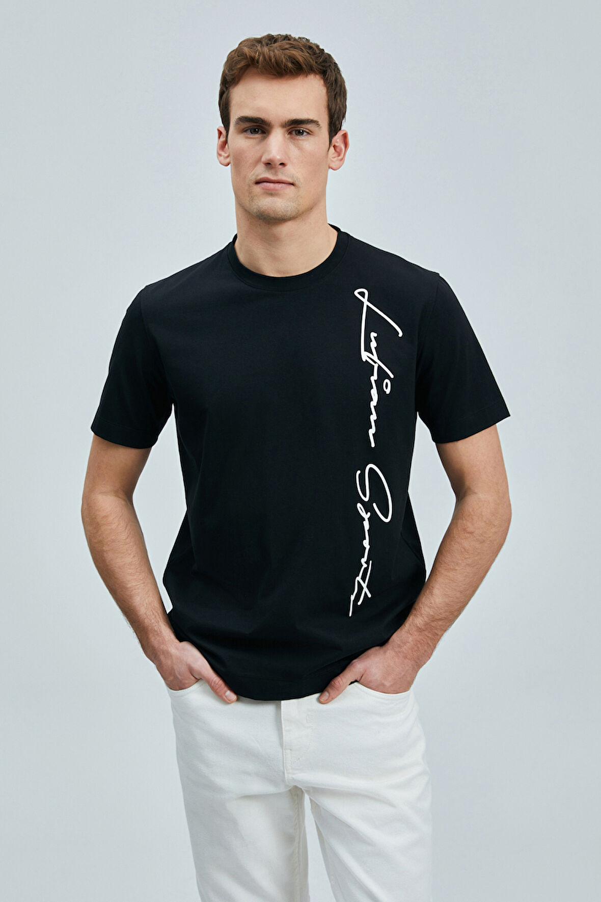 Lufian Erkek Justın Modern Grafik T-Shirt 111020231 Siyah