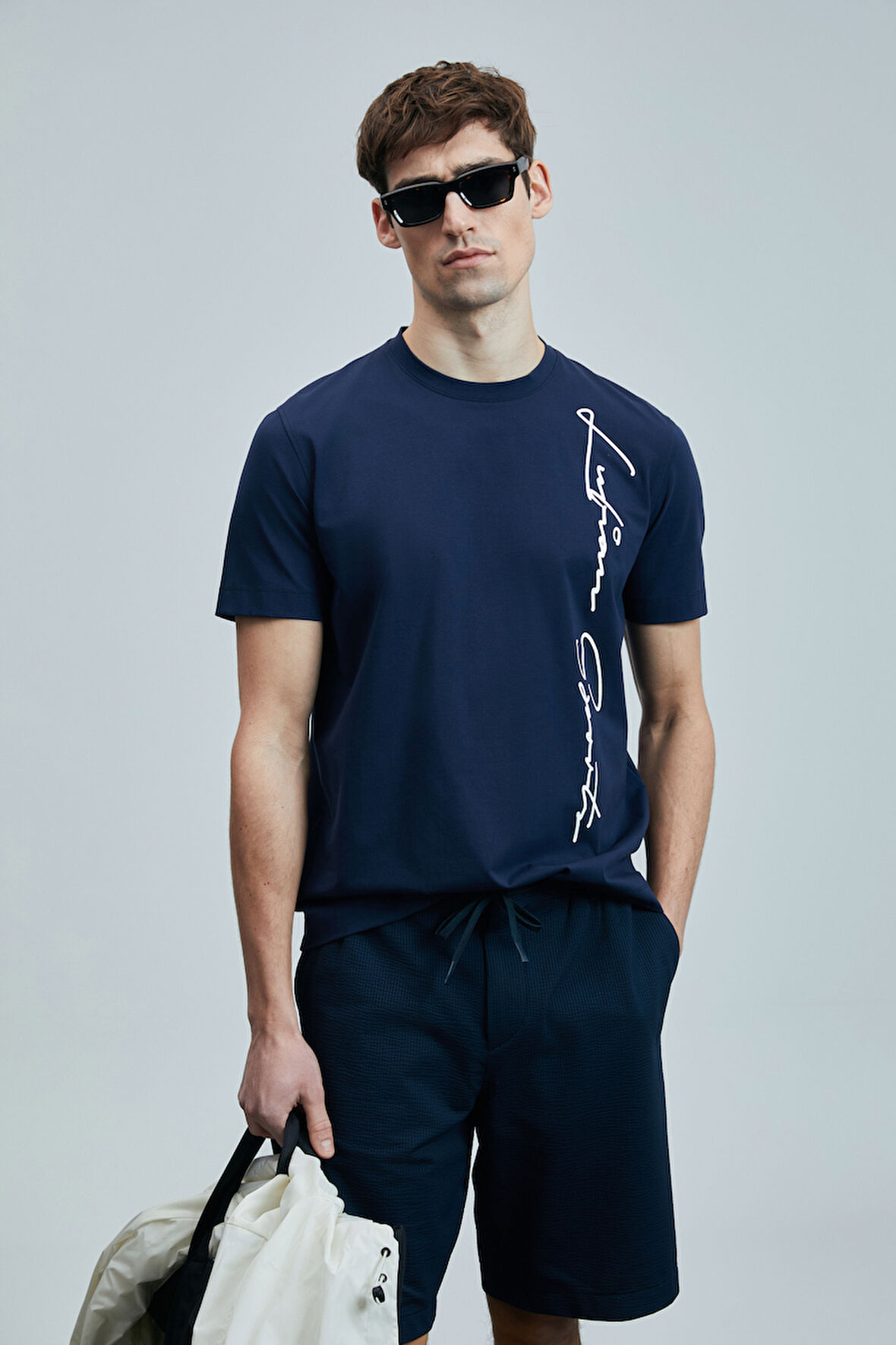 Lufian Erkek Justın Modern Grafik T-Shirt 111020231 Açık Lacivert