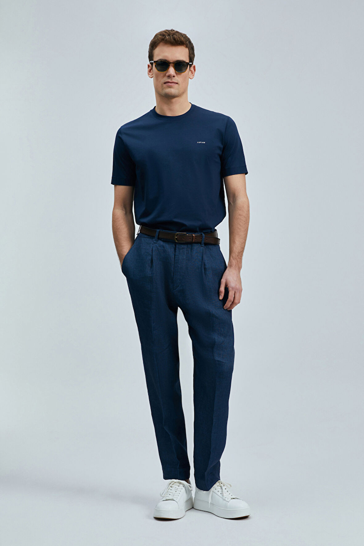 Lufian Erkek Bran Modern Grafik T-Shirt 111020262 Lacivert