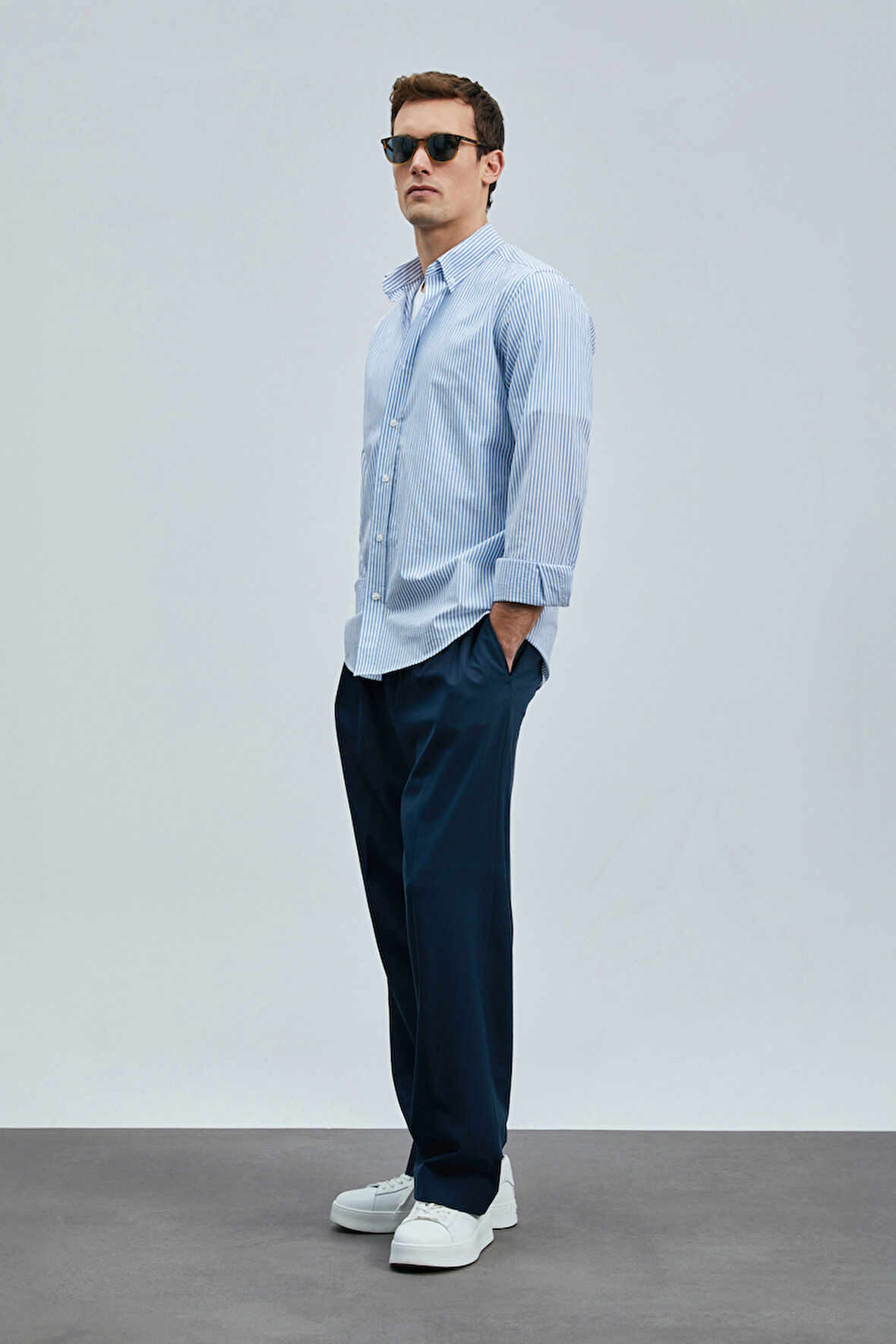 Lufian Erkek Regular Fit Charles Basic Gömlek 111010638 Mavi