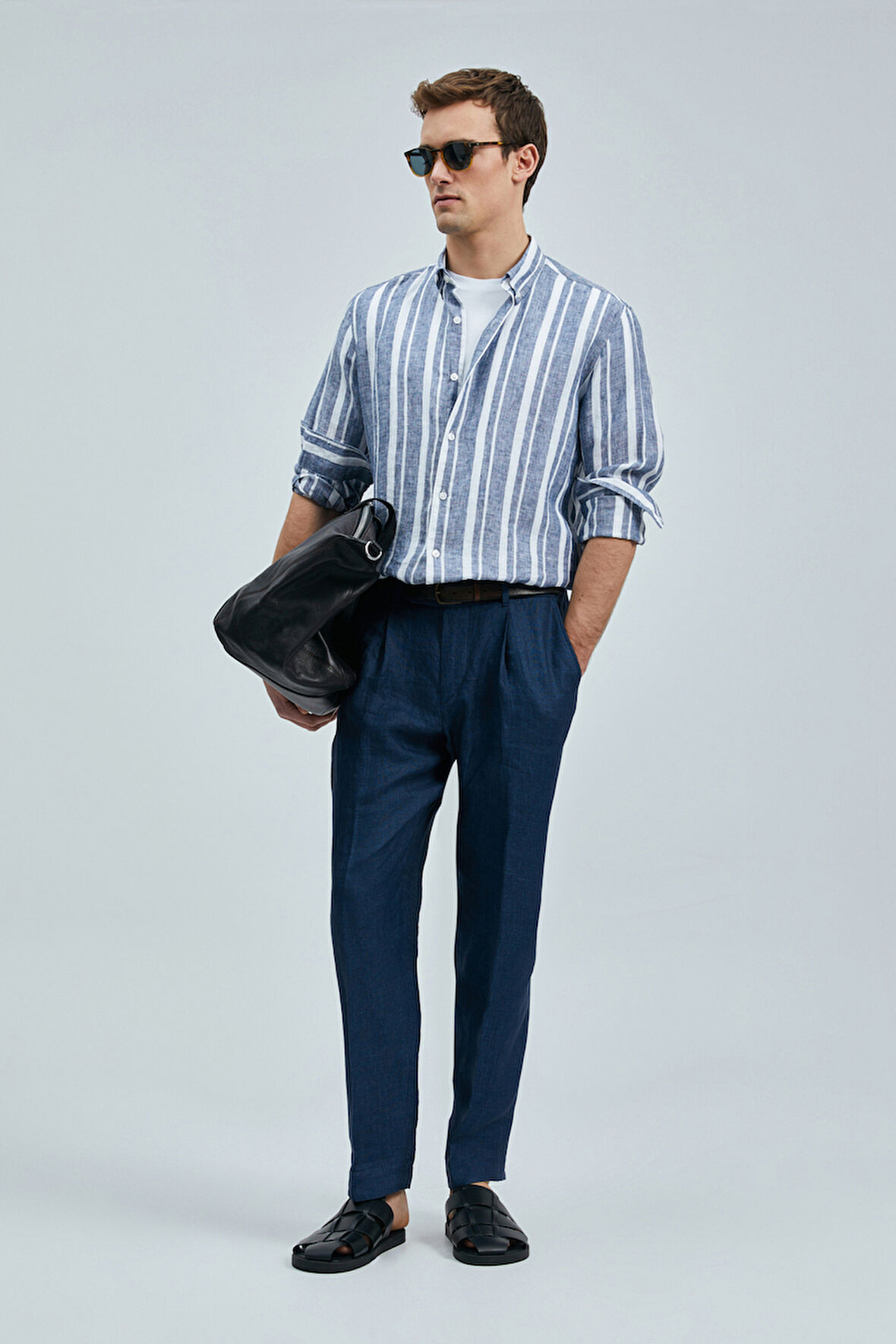 Lufian Erkek Conroy Regular Fit  Keten Gömlek 111010640 Lacivert