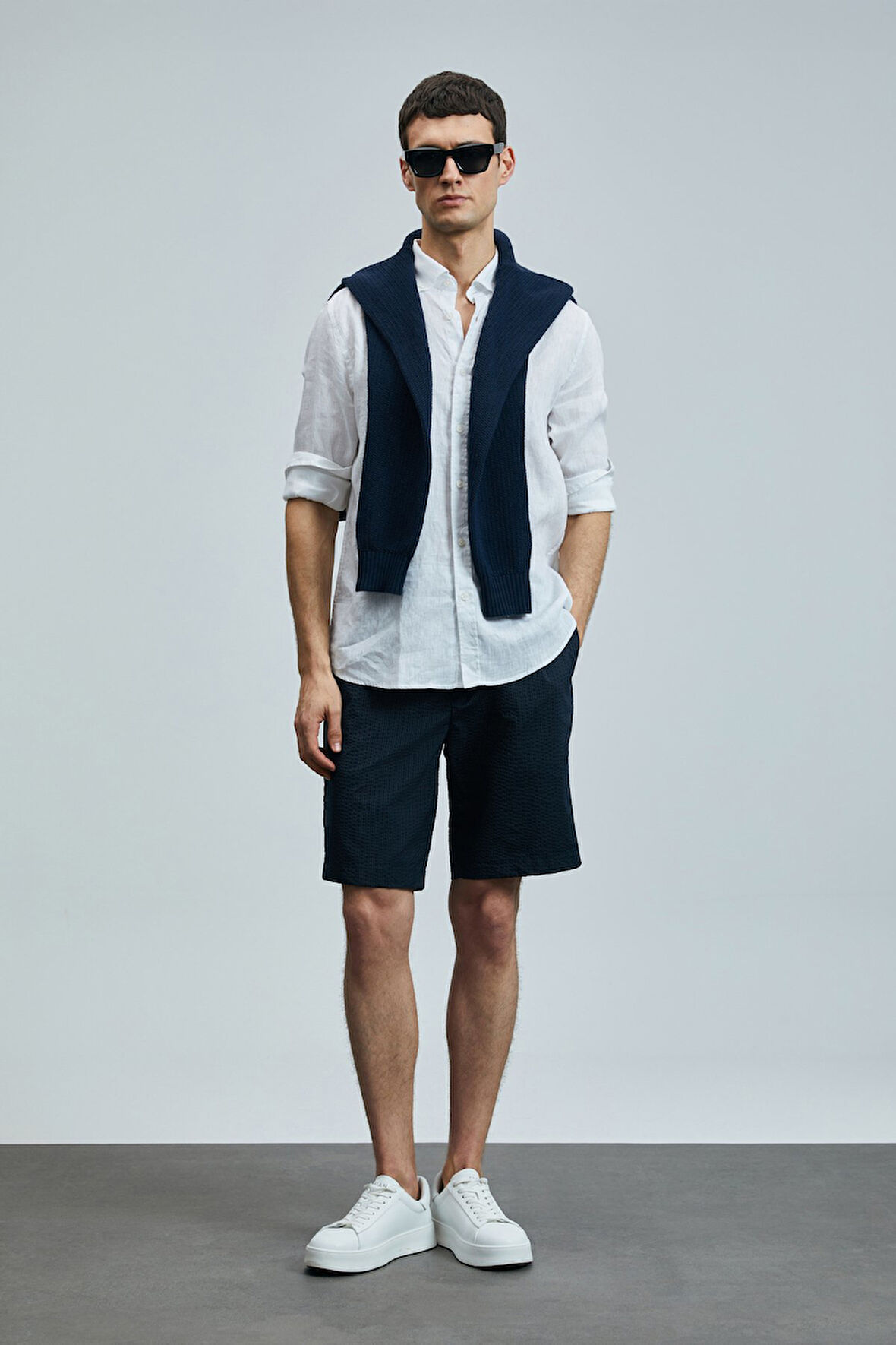 Lufian Erkek Cosmo Spor Chino Slim Fit Şort 111210081 Lacivert