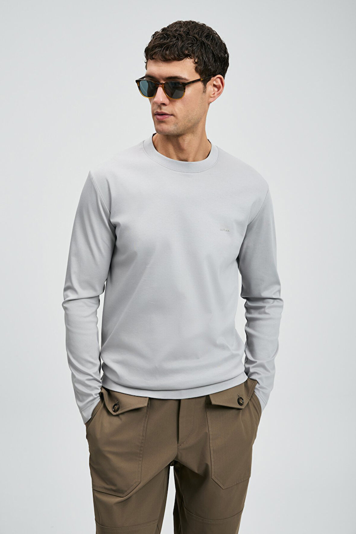 Lufian Erkek Vıctor Bisiklet Yaka Uzun Kollu T-Shirt 112020056 Gri