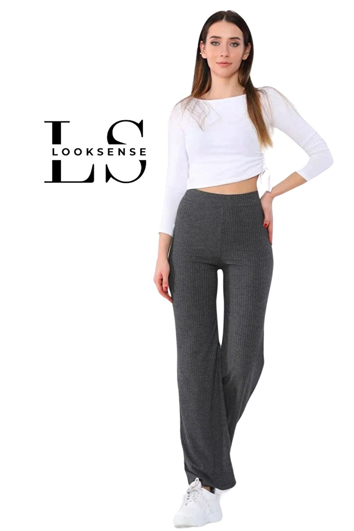 Looksense Kadın Kaşkorse Yüksek Bel Bol Paça Fitilli Tayt 01034 