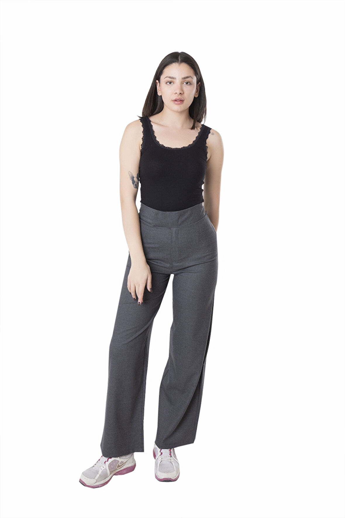 Looksense Kadın Antrasit Cırtlı Dokuma Pantolon 01012 