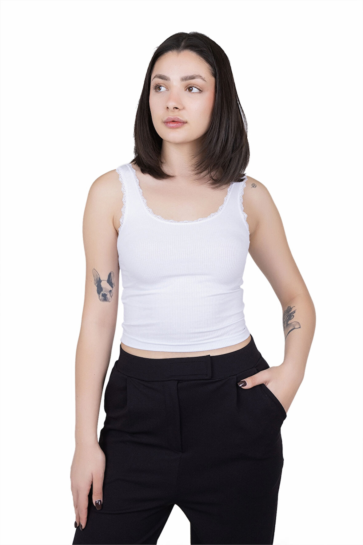 Looksense Kadın Kaşkorse Dantelli Kalın Askılı Crop 4004  