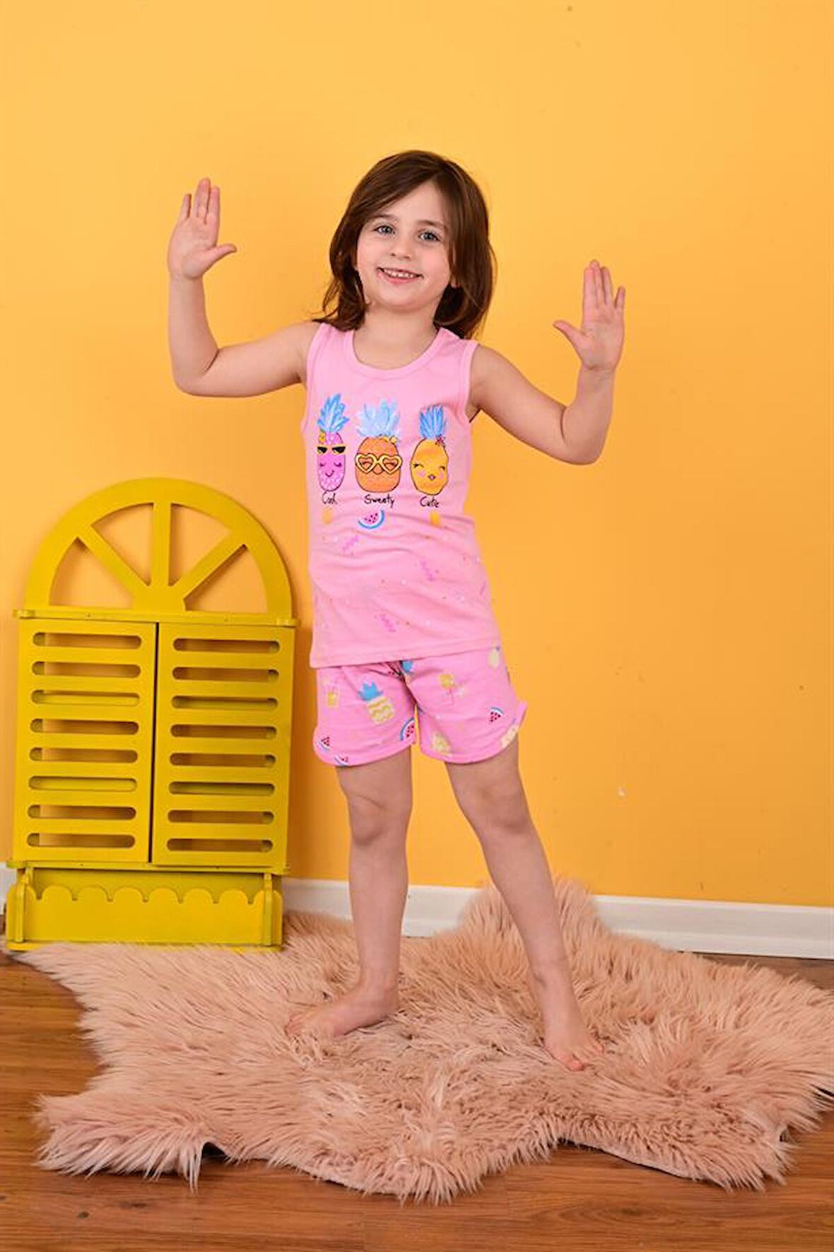 kız çocuk askılı pijama takımı cool sweety pembe