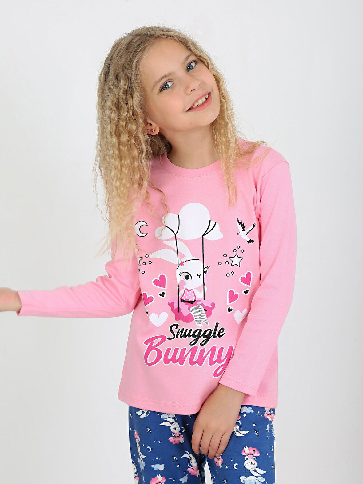 Kız Çocuk Uzun Kollu %100 Pamuklu Pijama Takımı Snuggle Bunny