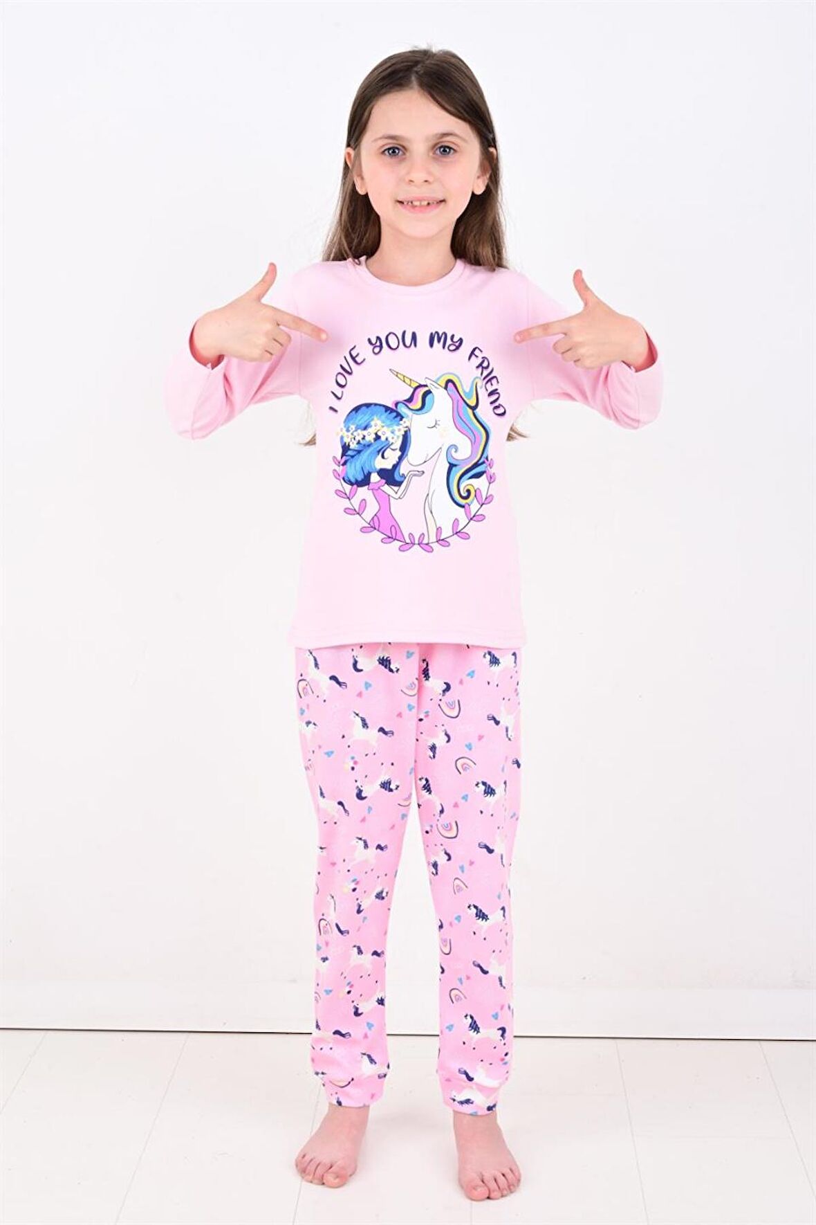 Kız Çocuk Uzun Kollu Pijama Takımı My Friend Unicorn