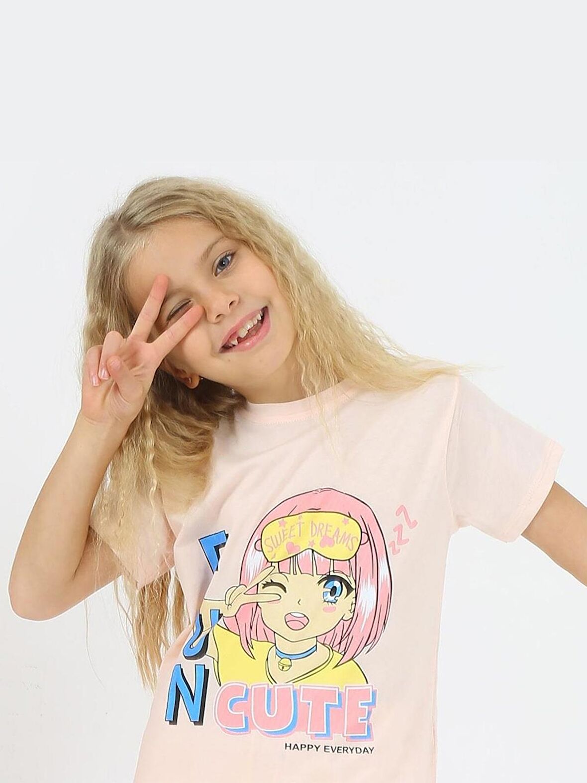 Kız Çocuk Kısa Kollu %100 Pamuklu Fun Cute Pijama Takımı