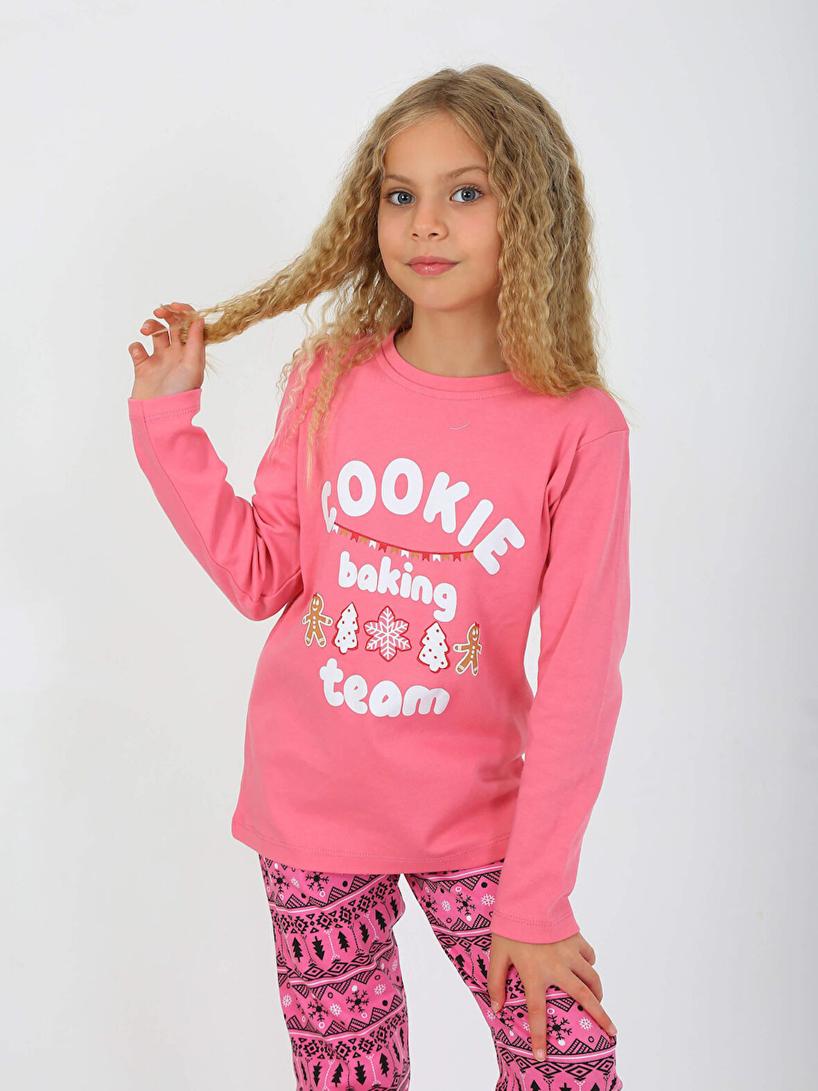 Kız Çocuk Uzun Kollu %100 Pamuklu Pijama Takımı Cookie Team