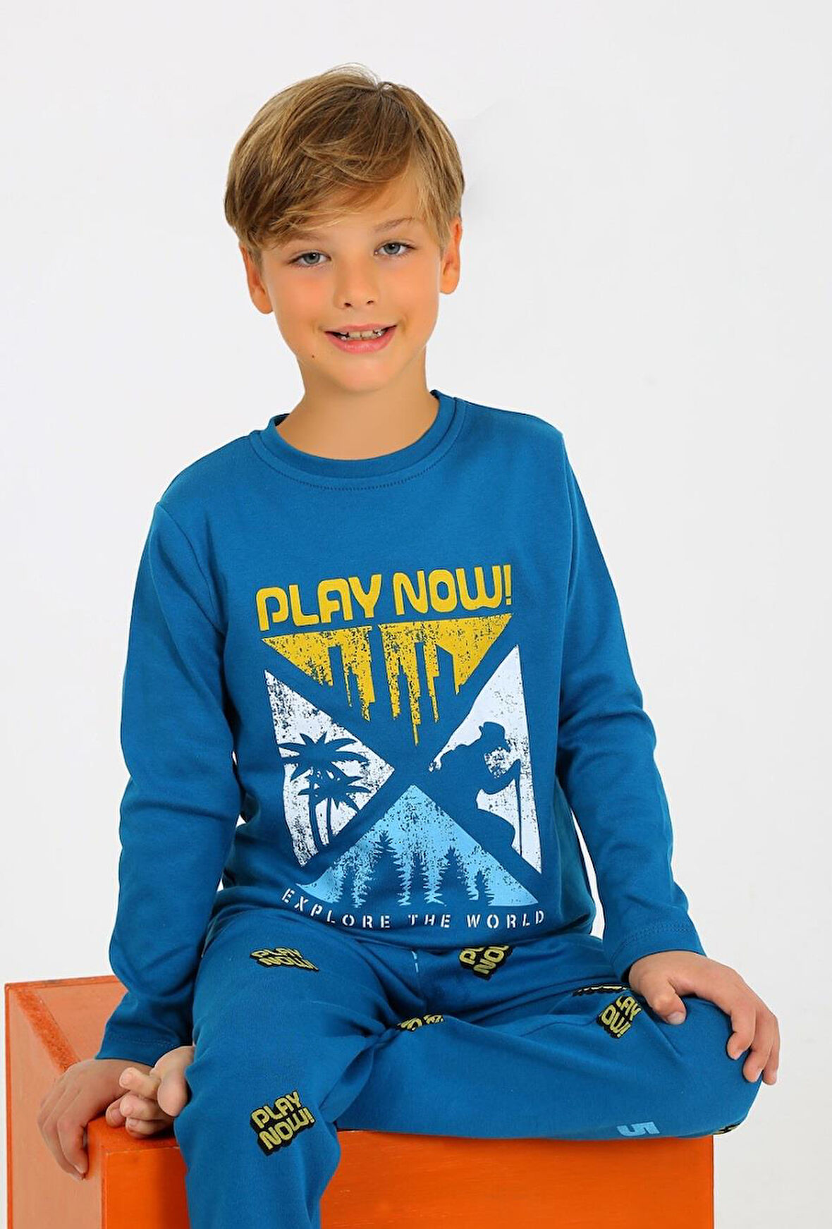 Erkek Çocuk Uzun Kollu %100 Pamuklu Pijama Takımı Play Now Petrol