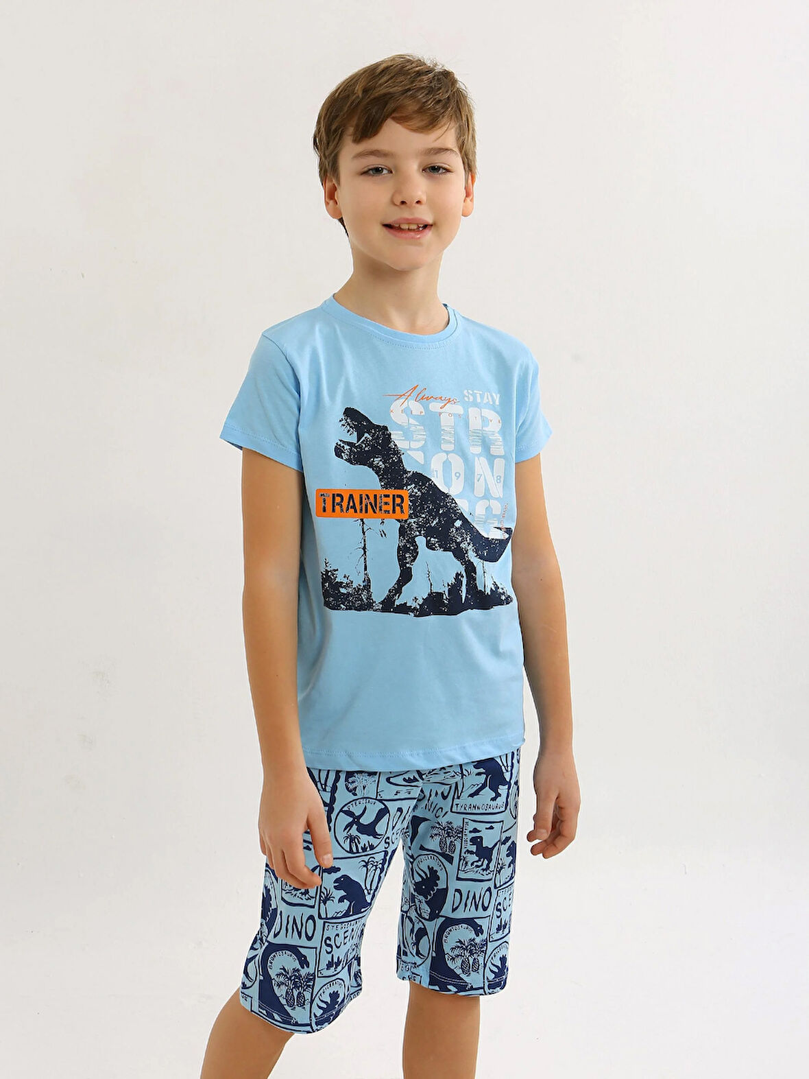 Erkek Çocuk Kısa Kollu Kapri %100 Pamuklu Pijama Takımı Trainer