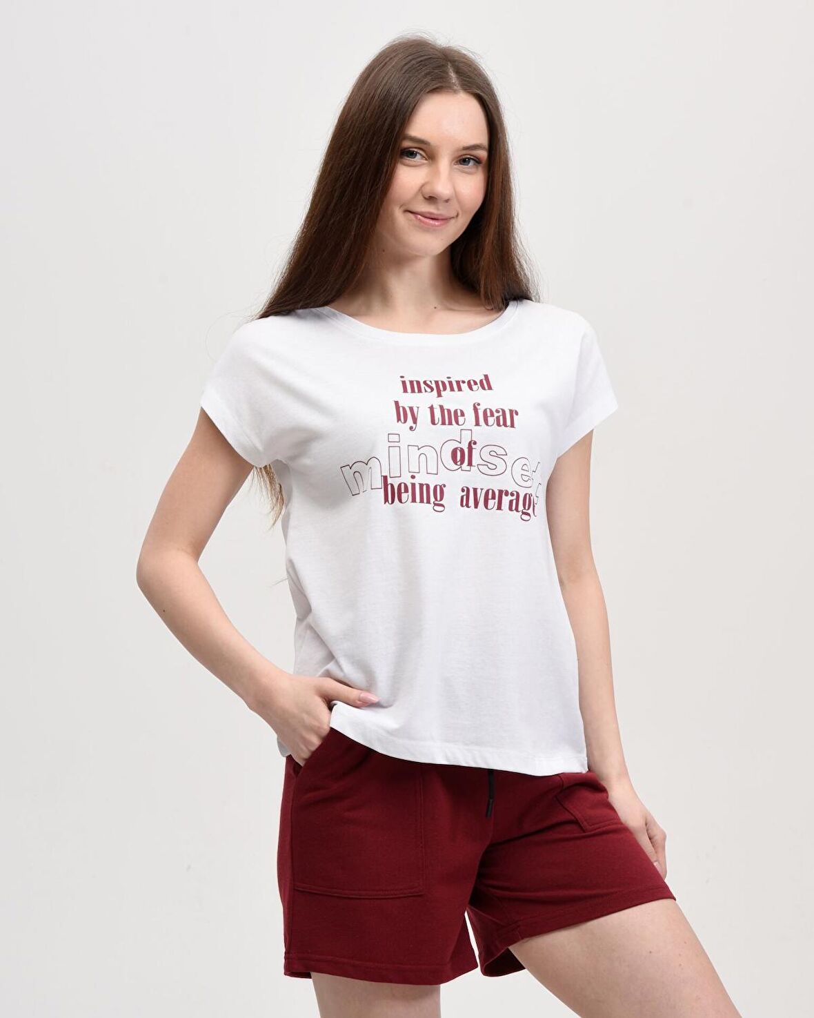 defy's KADIN ARKA DİKİŞ DETAYLI BASKILI KISA KOLLU BİSİKLET YAKA TİŞÖRT BEYAZ - S