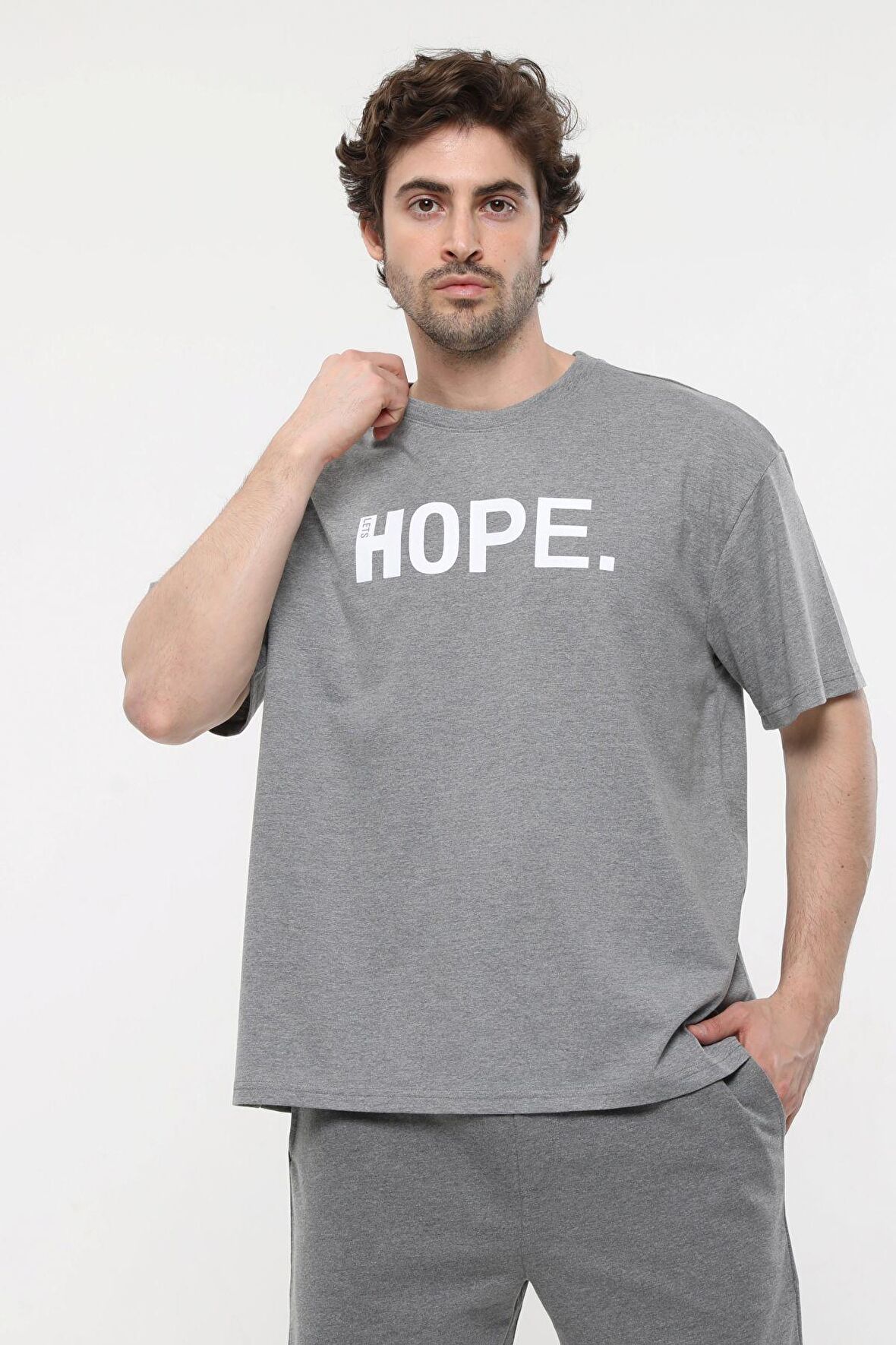 defy's ERKEK KISA KOLLU BASKILI OVERSIZE KALIP BİSİKLET YAKA TİŞÖRT