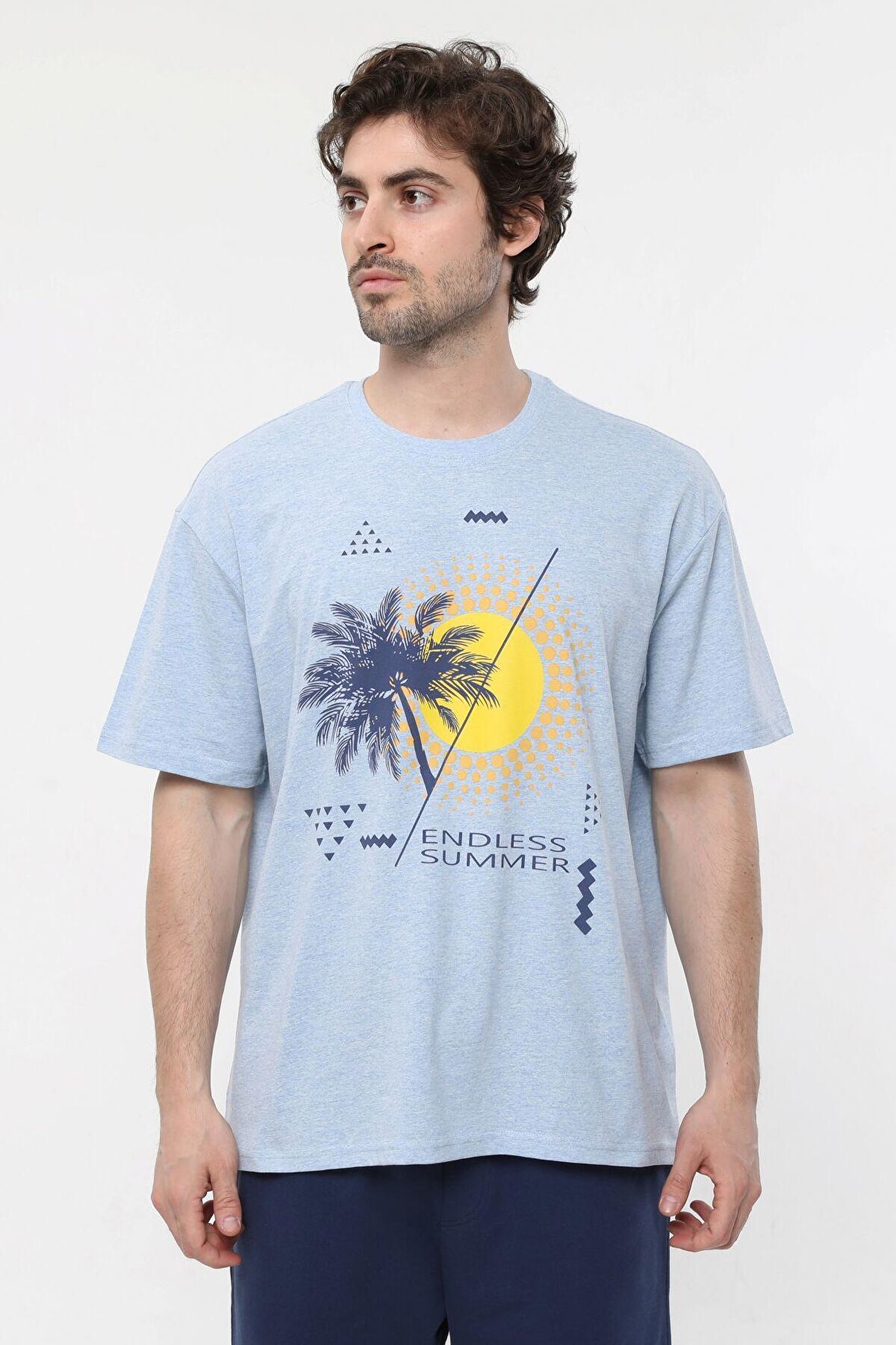 defy's ERKEK KISA KOLLU BASKILI OVERSIZE KALIP BİSİKLET YAKA TİŞÖRT