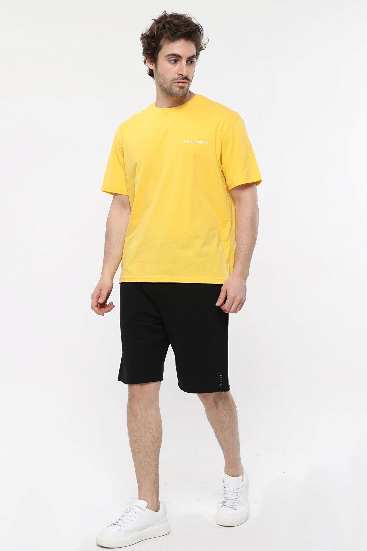 defy's ERKEK KISA KOLLU BASKILI OVERSIZE KALIP BİSİKLET YAKA TİŞÖRT