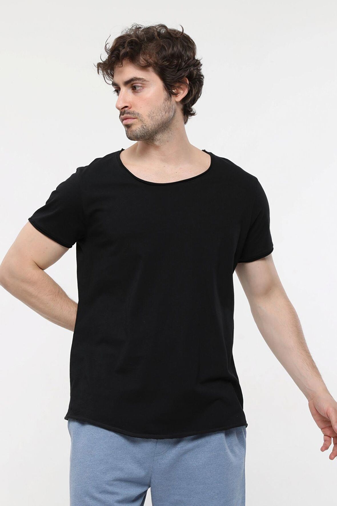 defy's ERKEK KISA KOLLU BASKILI OVERSIZE KALIP BİSİKLET YAKA TİŞÖRT