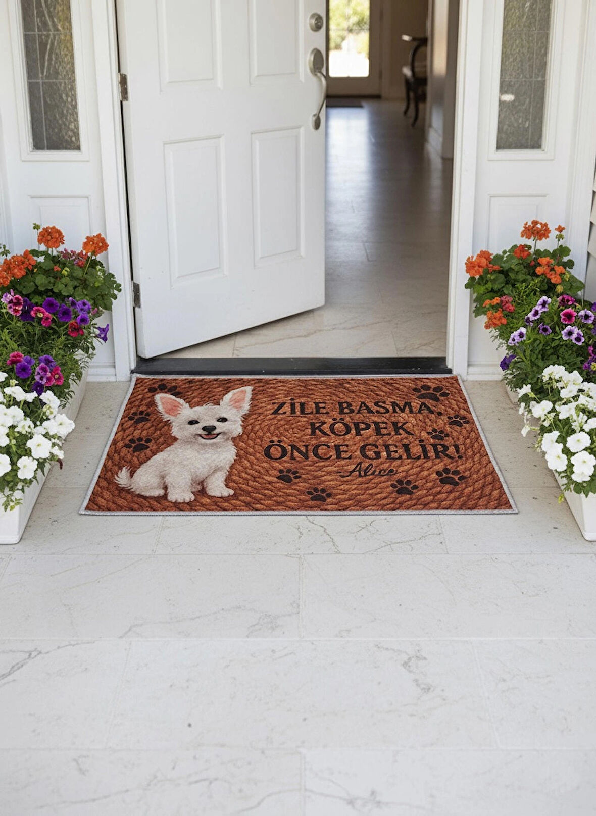 Brillant Jüt Görünümlü Sevimli Köpek Temalı Kapıönü Paspası (60x40)